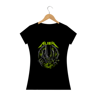 Camiseta Feminina Alien + Banda Metallica | Estampa Rock Horror