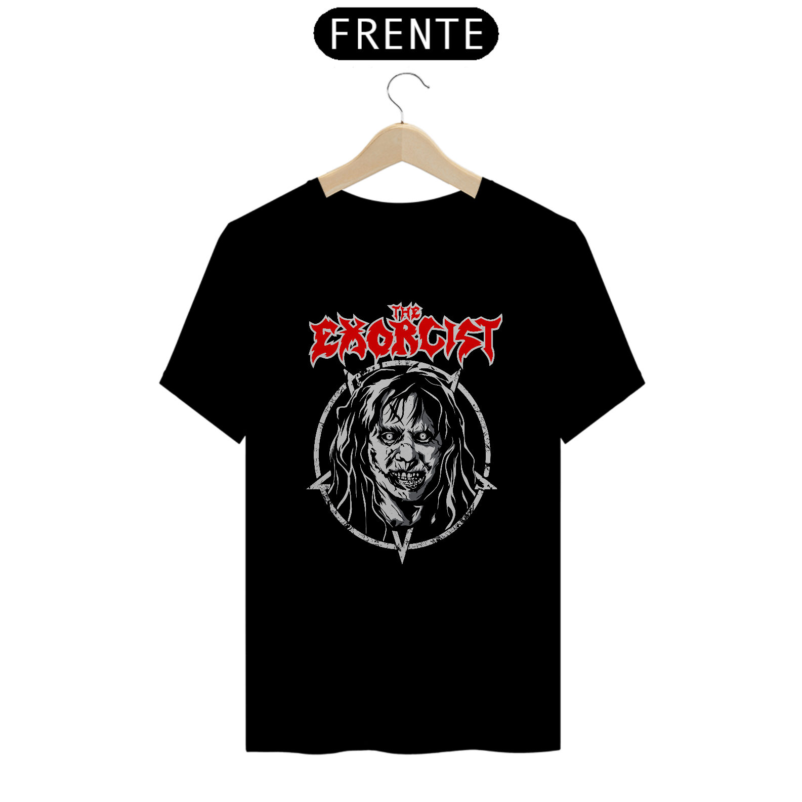 Camiseta O Exorcista + Banda Exodus | Estampa Rock Horror - Cinza