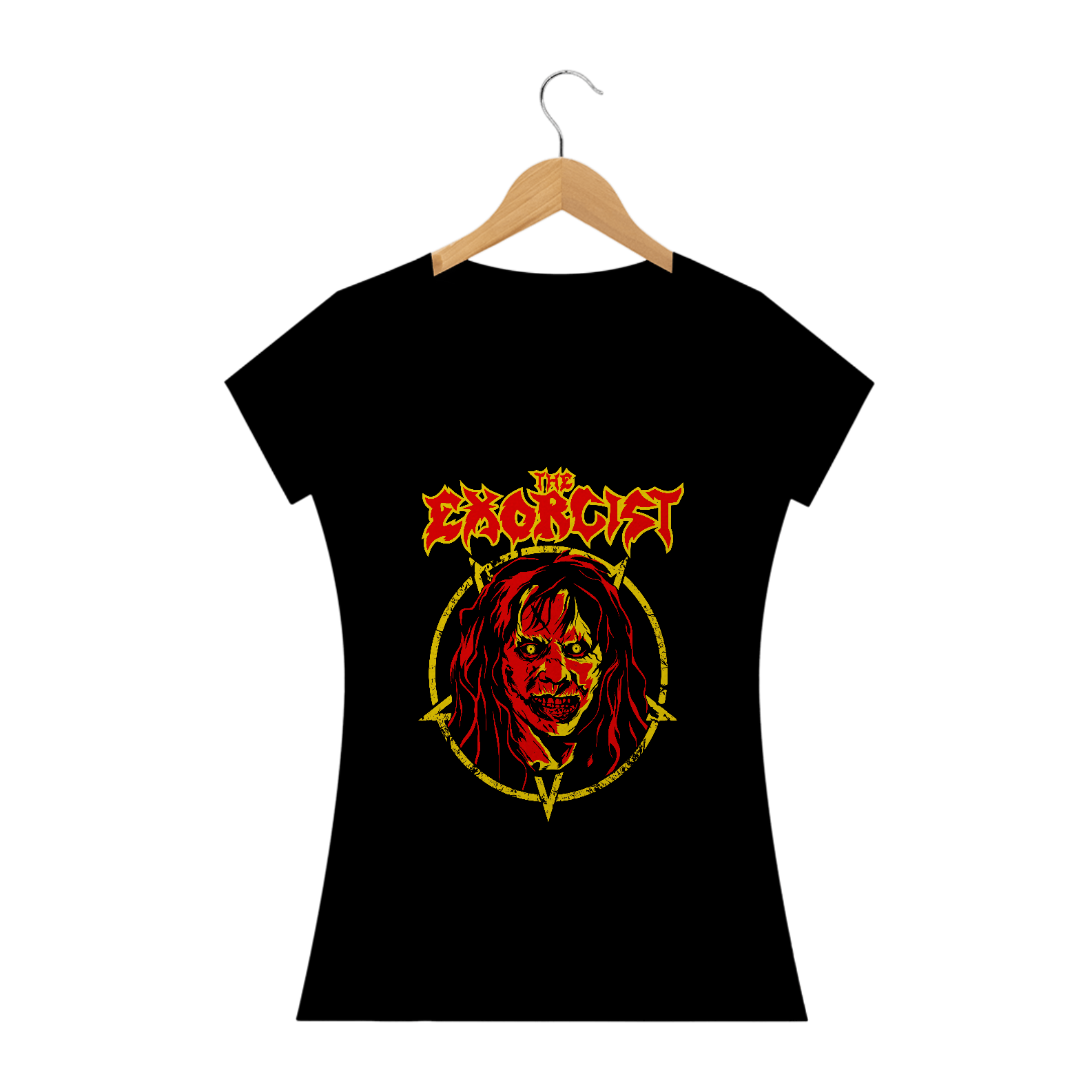 Camiseta Feminina O Exorcista + Banda Exodus | Estampa Rock Horror