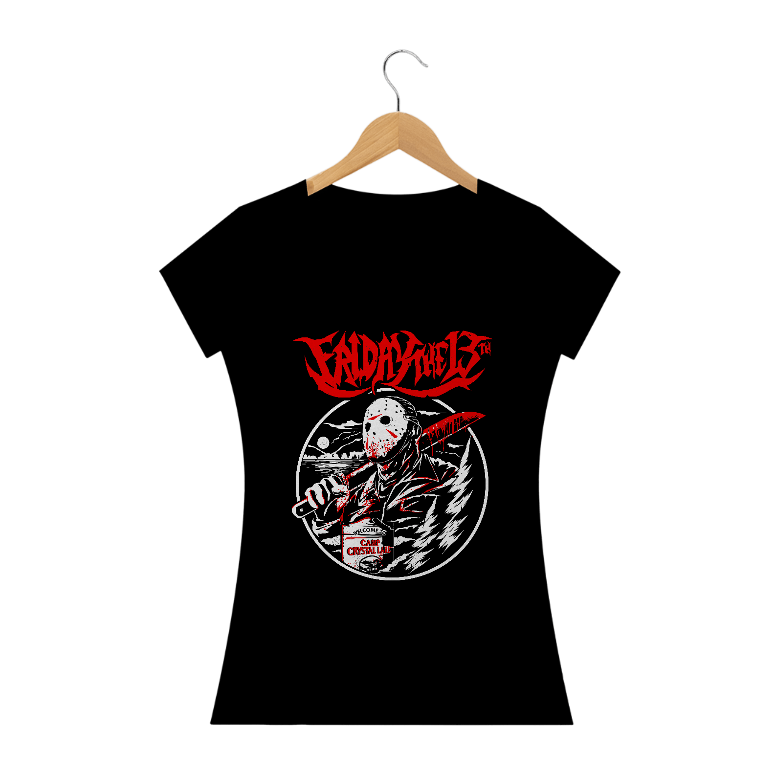 Camiseta Feminina Sexta-Feira 13 + Banda The Faceless | Estampa Rock Horror