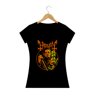 Camiseta Feminina Halloween + Banda Mayhem | Estampa Rock Horror
