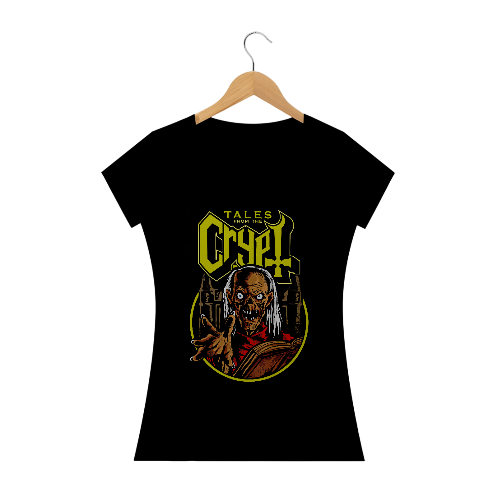 Camiseta Feminina Contos da Cripta + Banda Ghost | Estampa Rock Horror