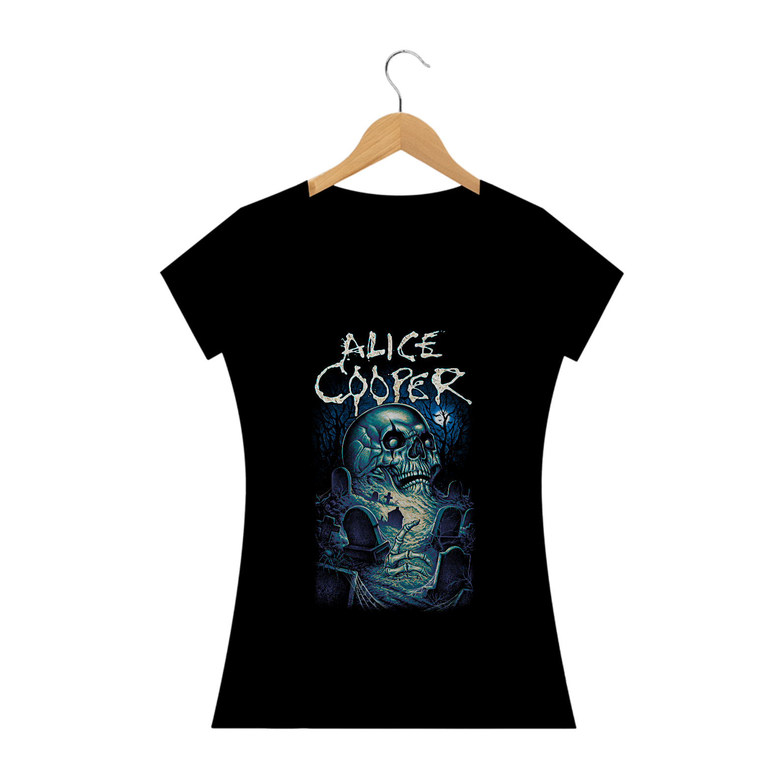 Camiseta Feminina Rosto da Morte | Estampa Banda Alice Cooper | Rock