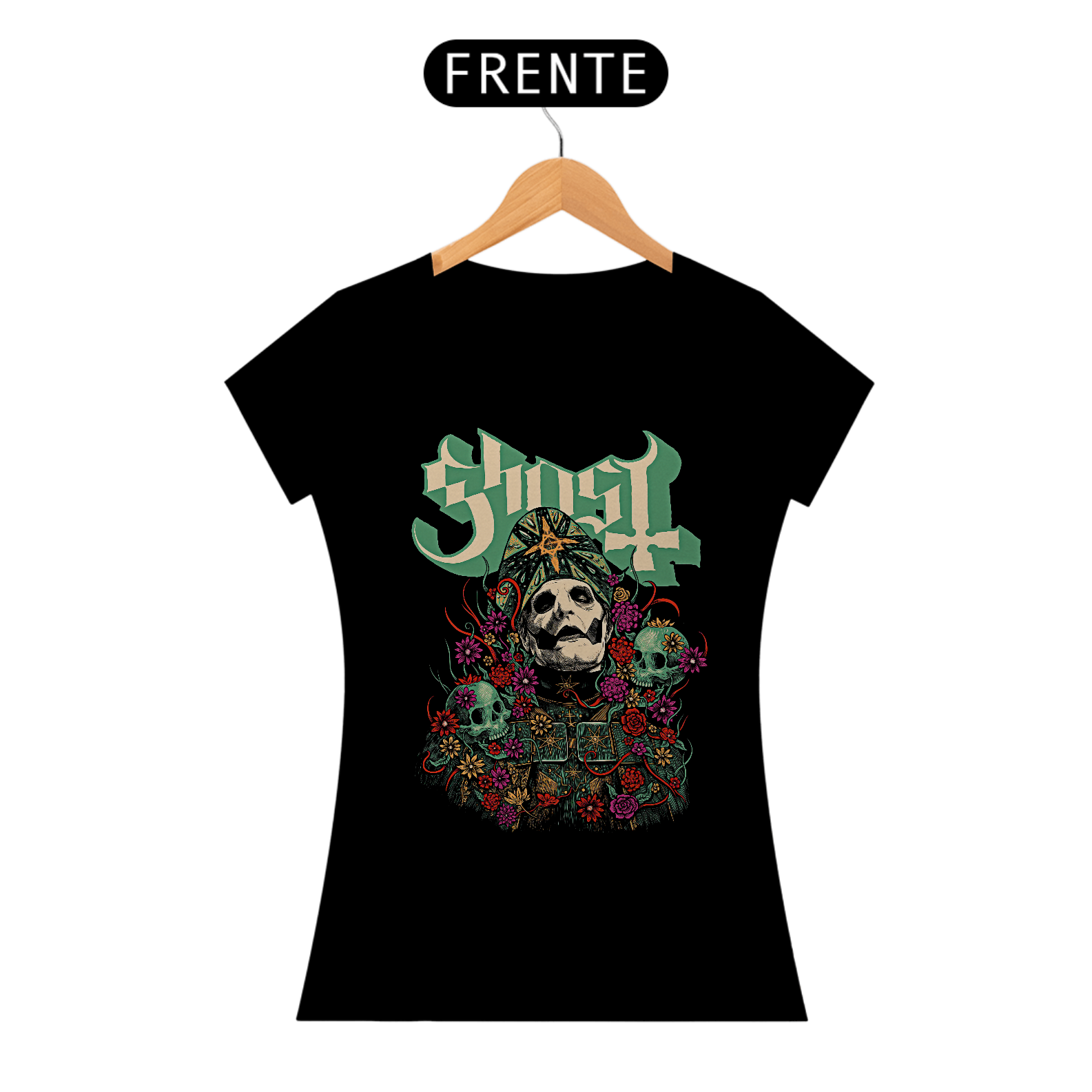 Camiseta Feminina Flores da Morte | Estampa Banda Ghost | Rock