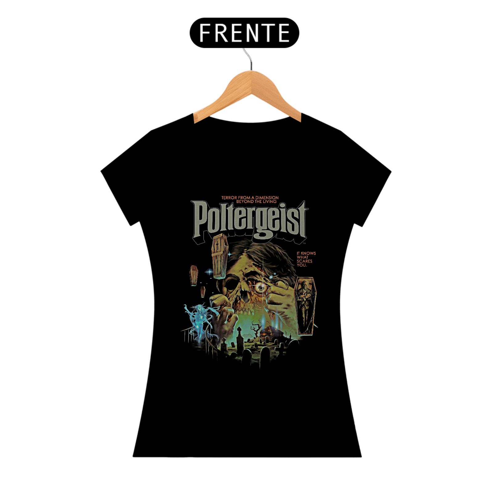 Camiseta Feminina Cemitério Vivo Estampa Poltergeist Filme Terror