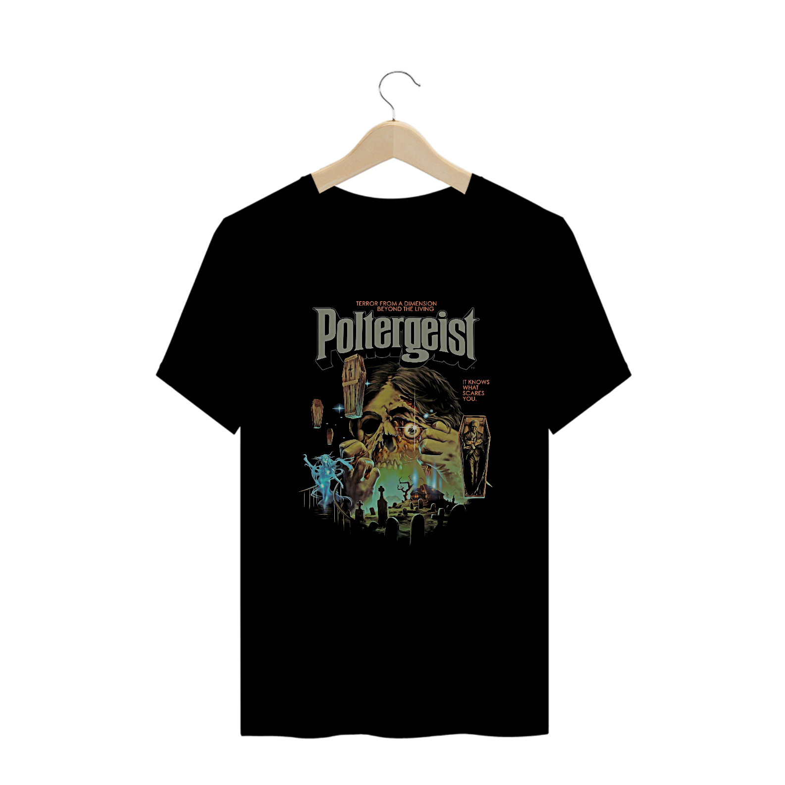 Camiseta Plus Size Cemitério Vivo Estampa Poltergeist Filme Terror