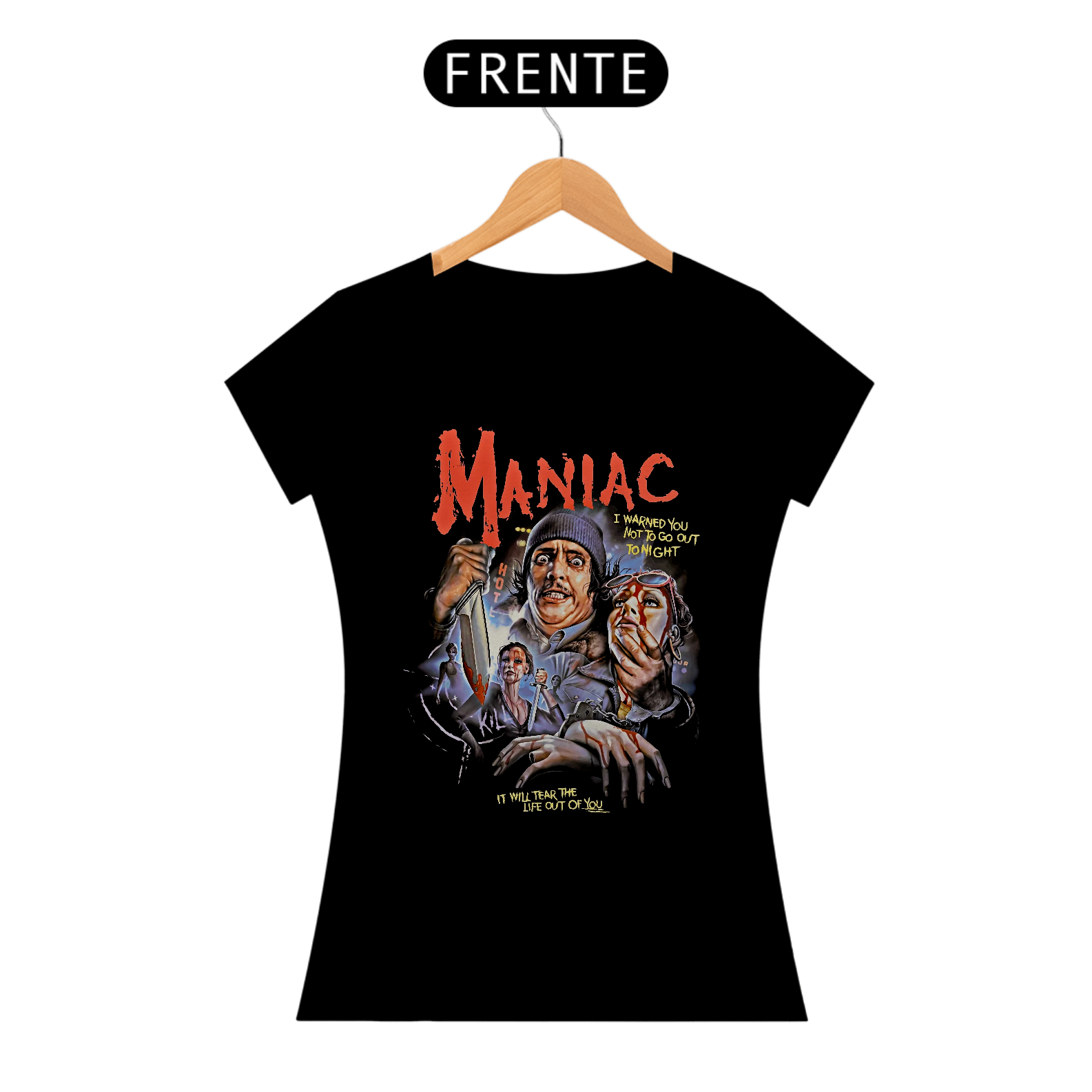 Camiseta Feminina O Maníaco Estampa Filme Terror