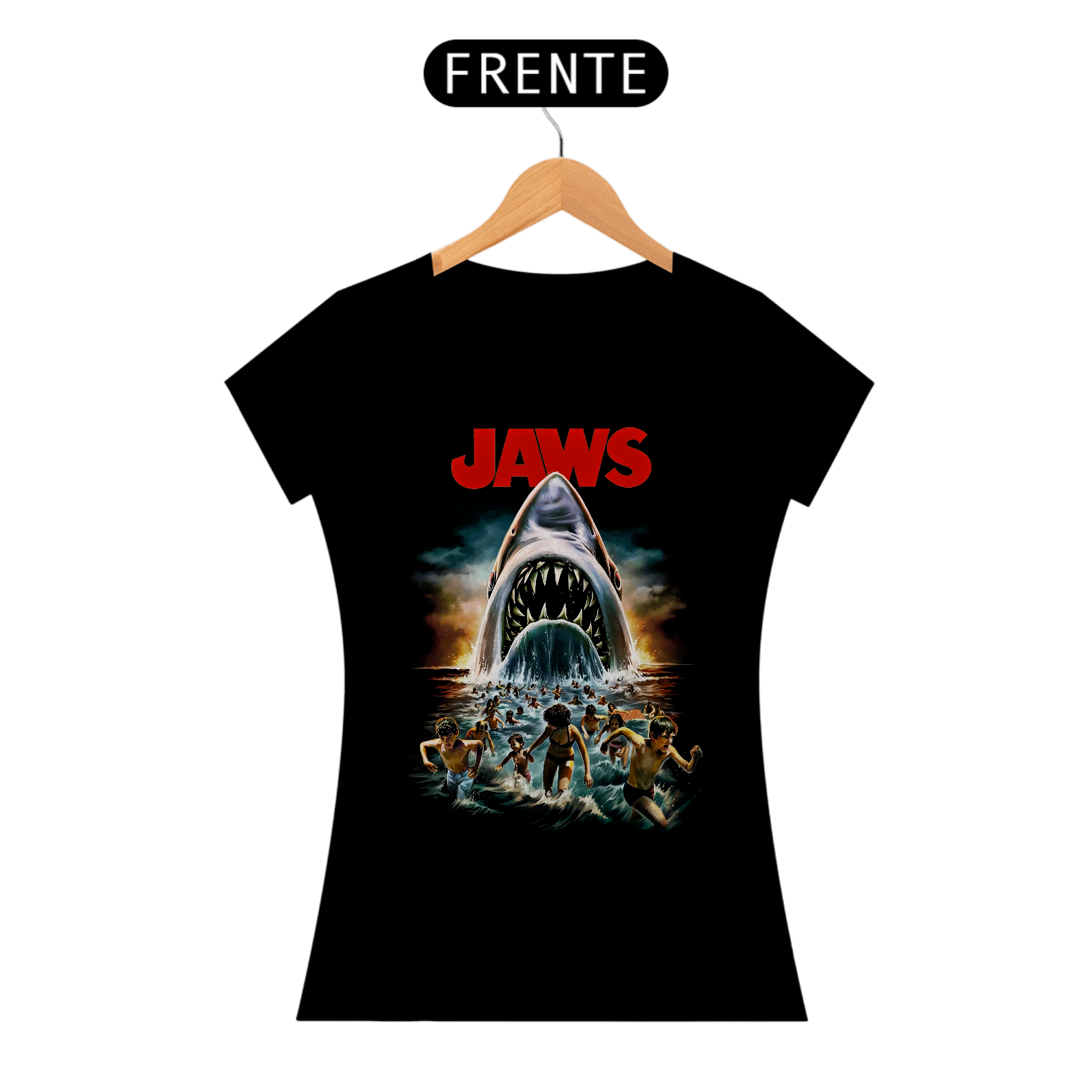 Camiseta Feminina Tubarão 50 Anos Estampa Filme Terror
