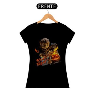 Camiseta Feminina Contos do dia das Bruxas: Cuidado com os Doces Estampa Filme Terror