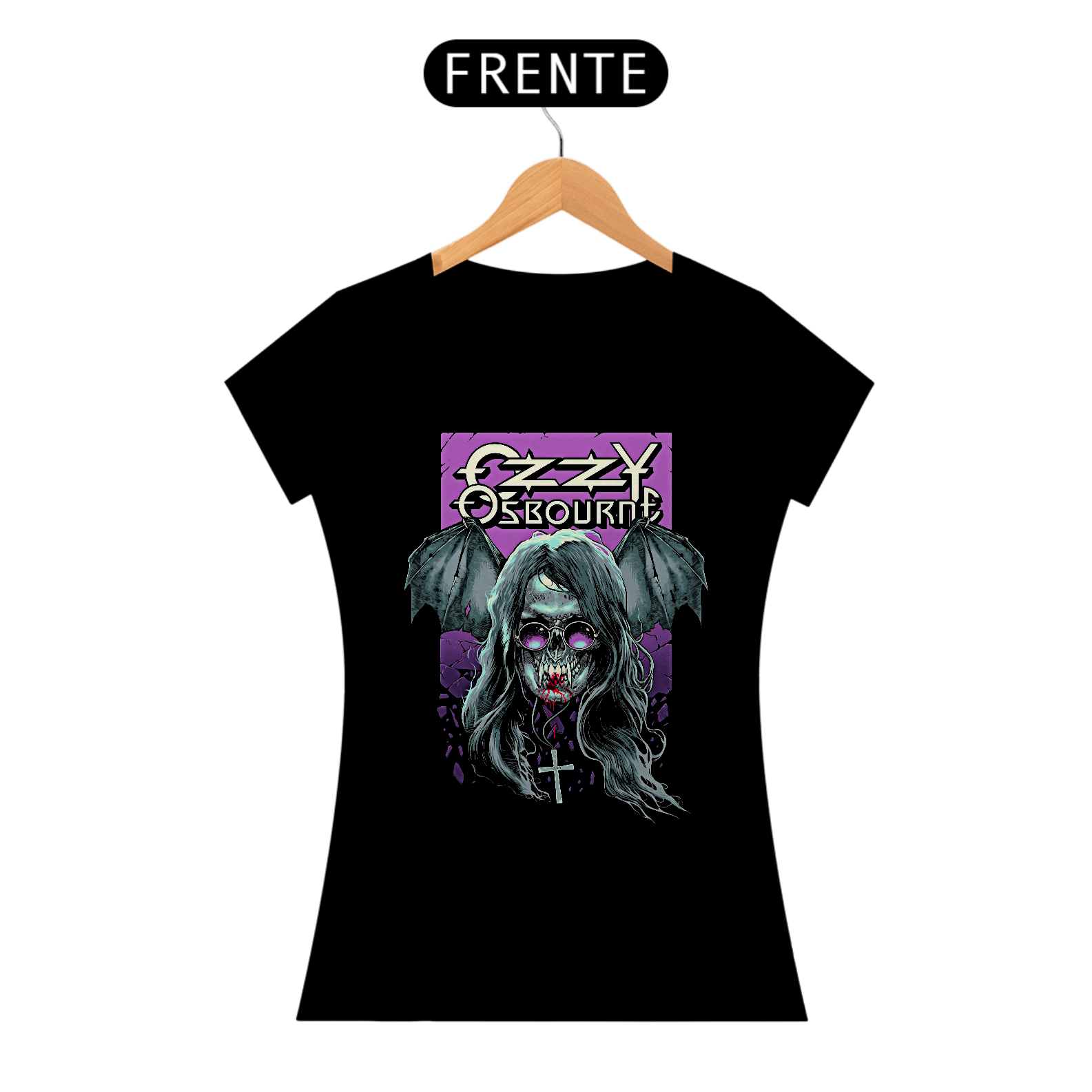Camiseta Feminina Morcego das Trevas Estampa Banda Ozzy Osbourne | Rock