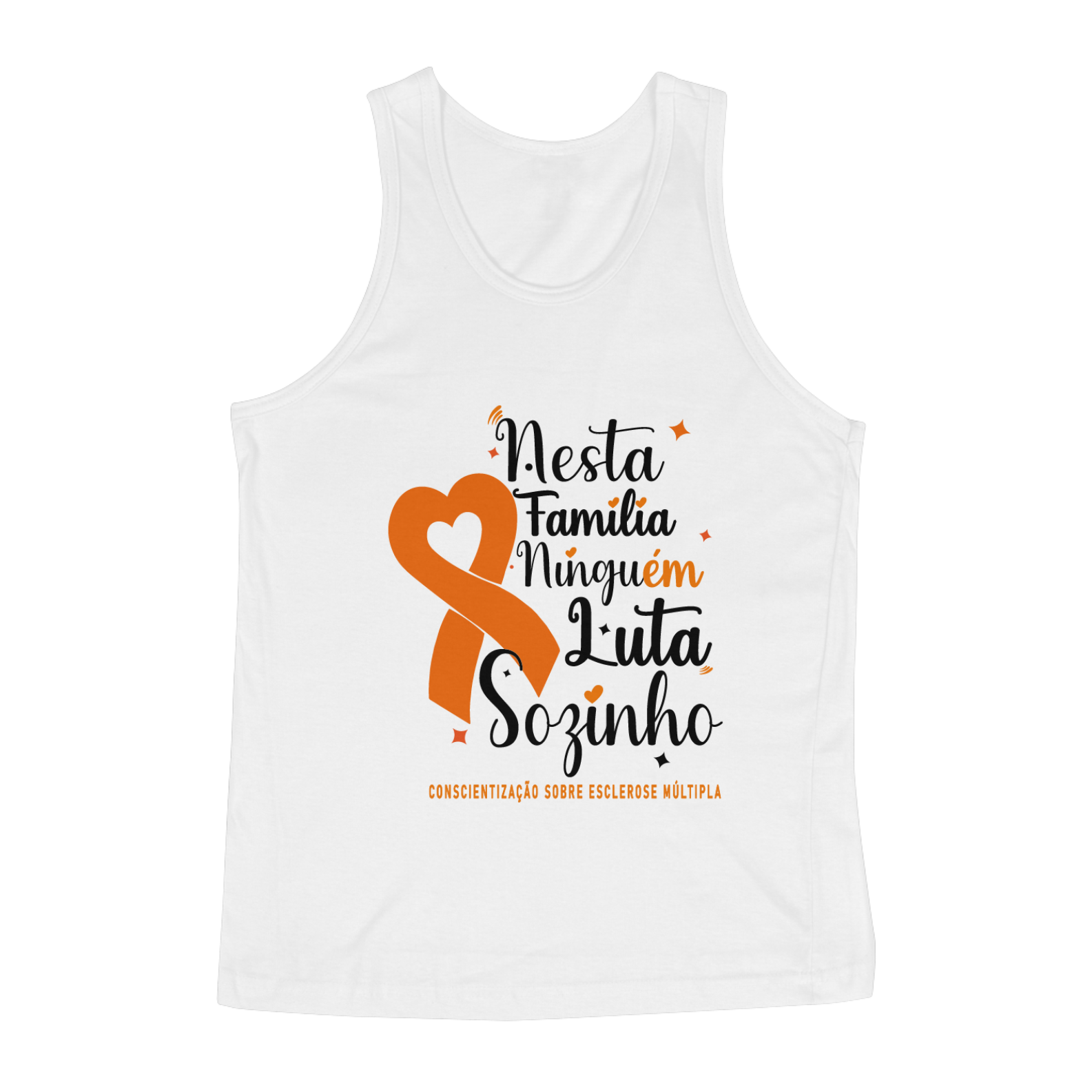 Nome do produto: Nesta família ninguém lua sozinho -- Regata Branca