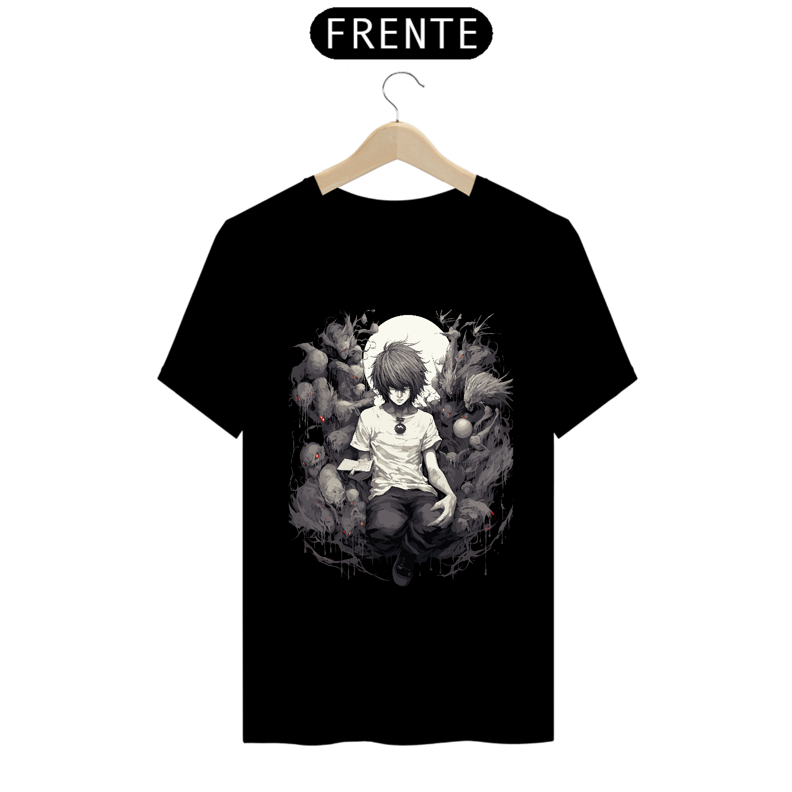 Nome do produto: Camiseta Death Note, L com o caderno da morte