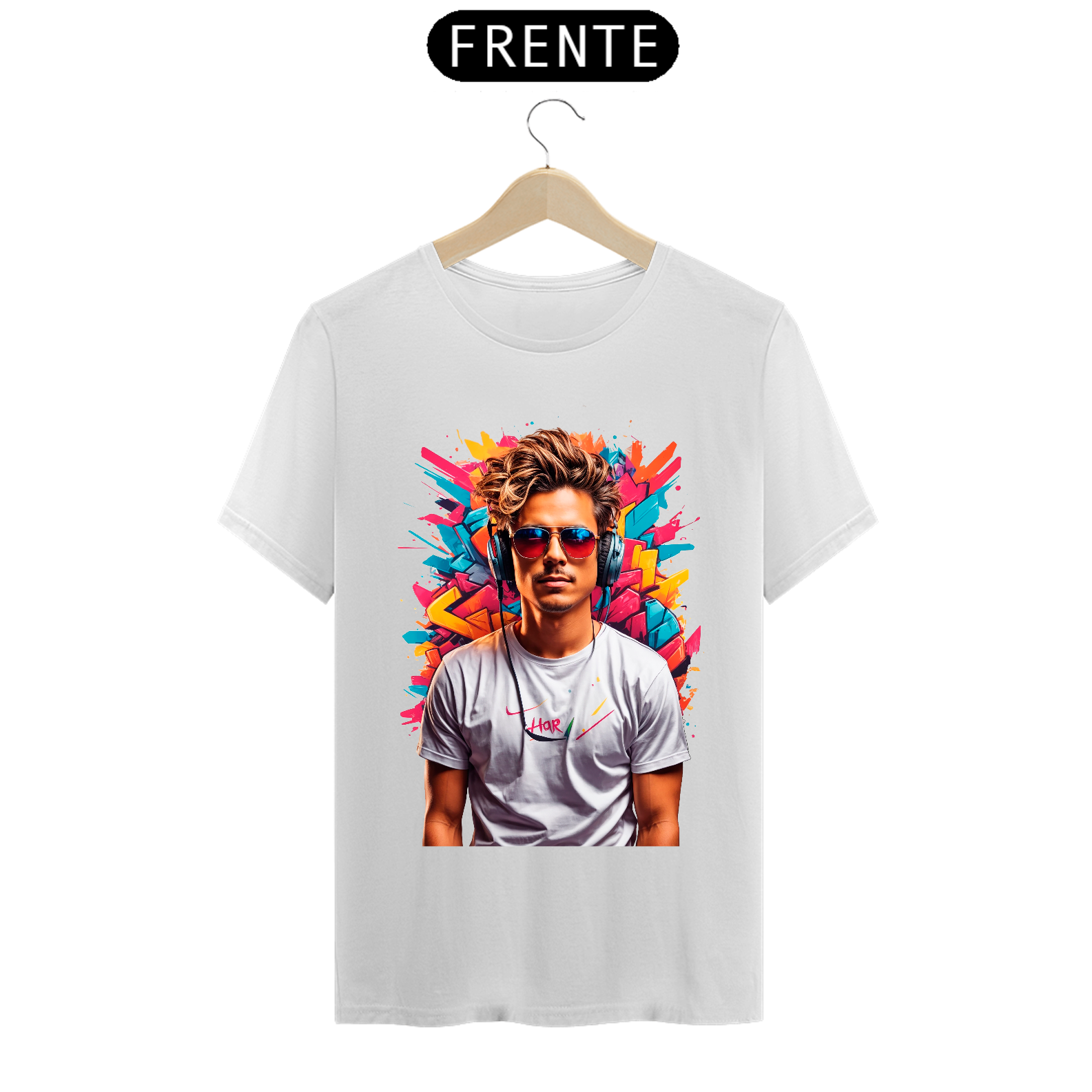 Nome do produto: 0000188 - T-Shirt Grafitti Art 022 Homem Com Óculos e Fone