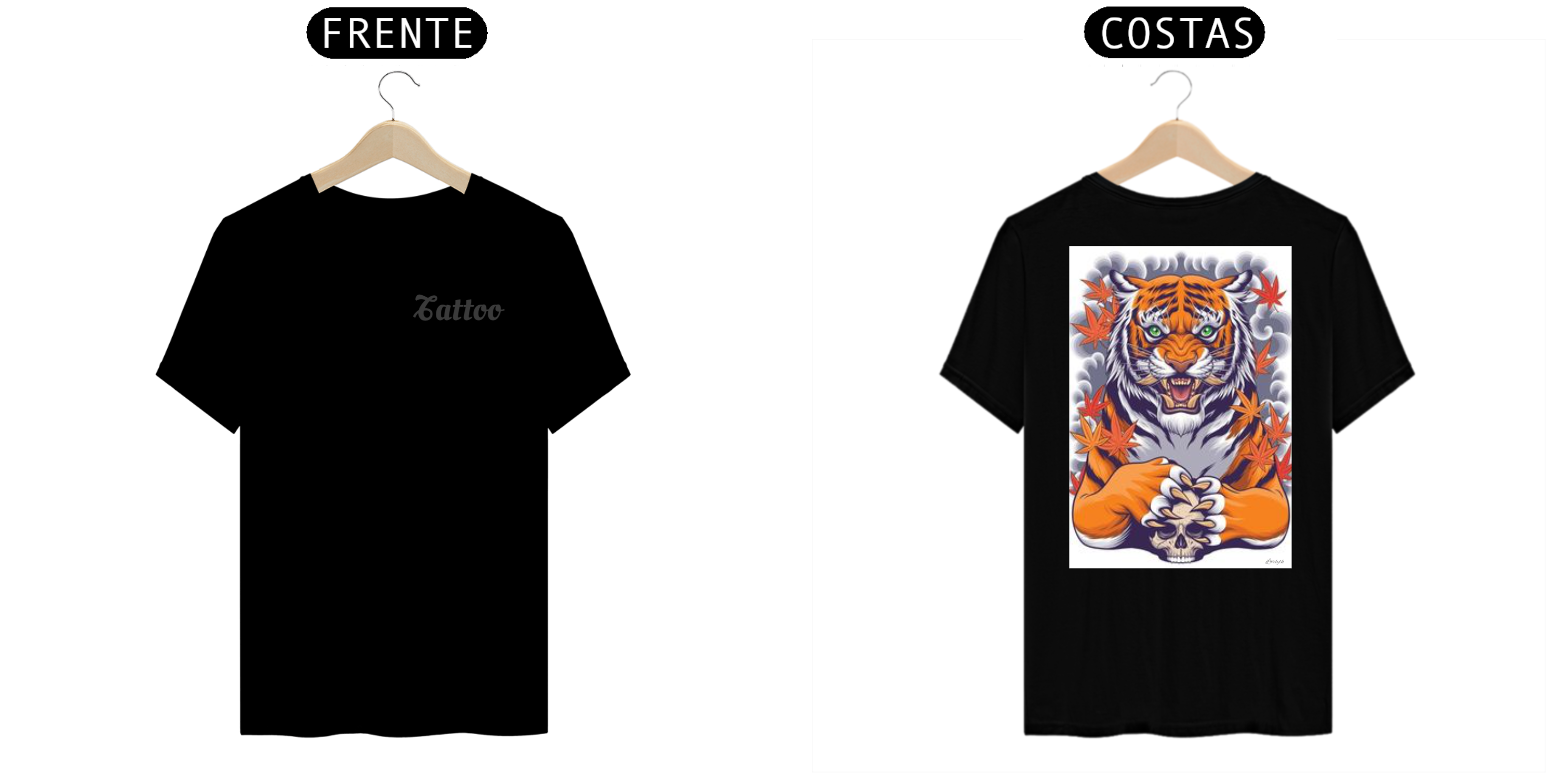 Nome do produto: Camiseta Masculina - Tattoo Tigre com Caveira