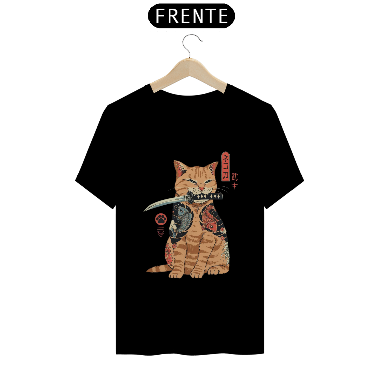 Nome do produto: CAMISETA GATO NINJA, 100% ALGODÃO, MALHA CARDADA.