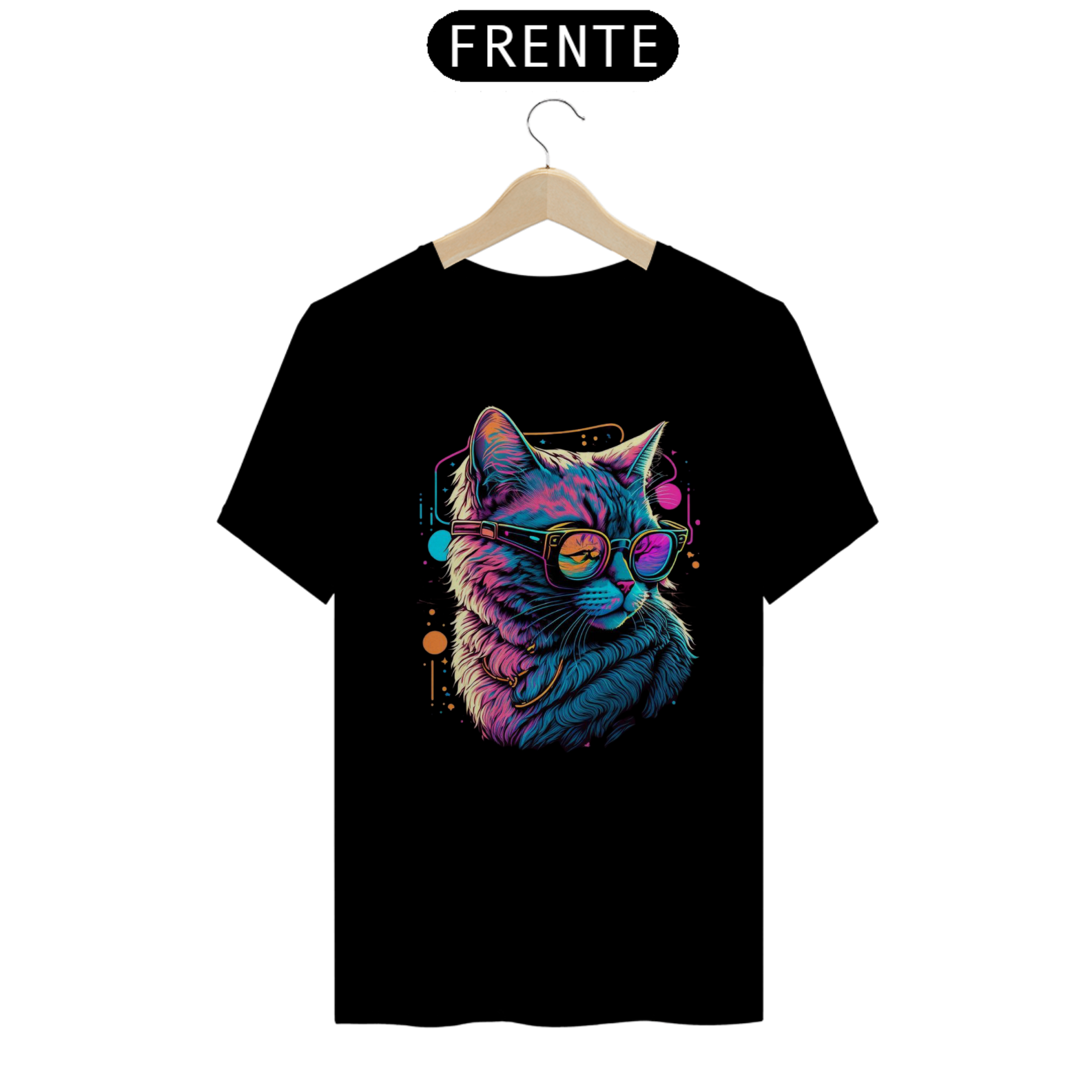 Nome do produto: CAMISETA GATO COLORIDO 100% ALGODÃO, MALHA CARDADA.