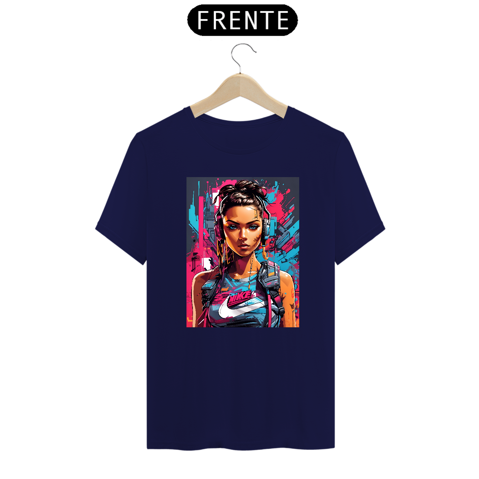 Nome do produto: Camiseta garota cyberpunk com headphone