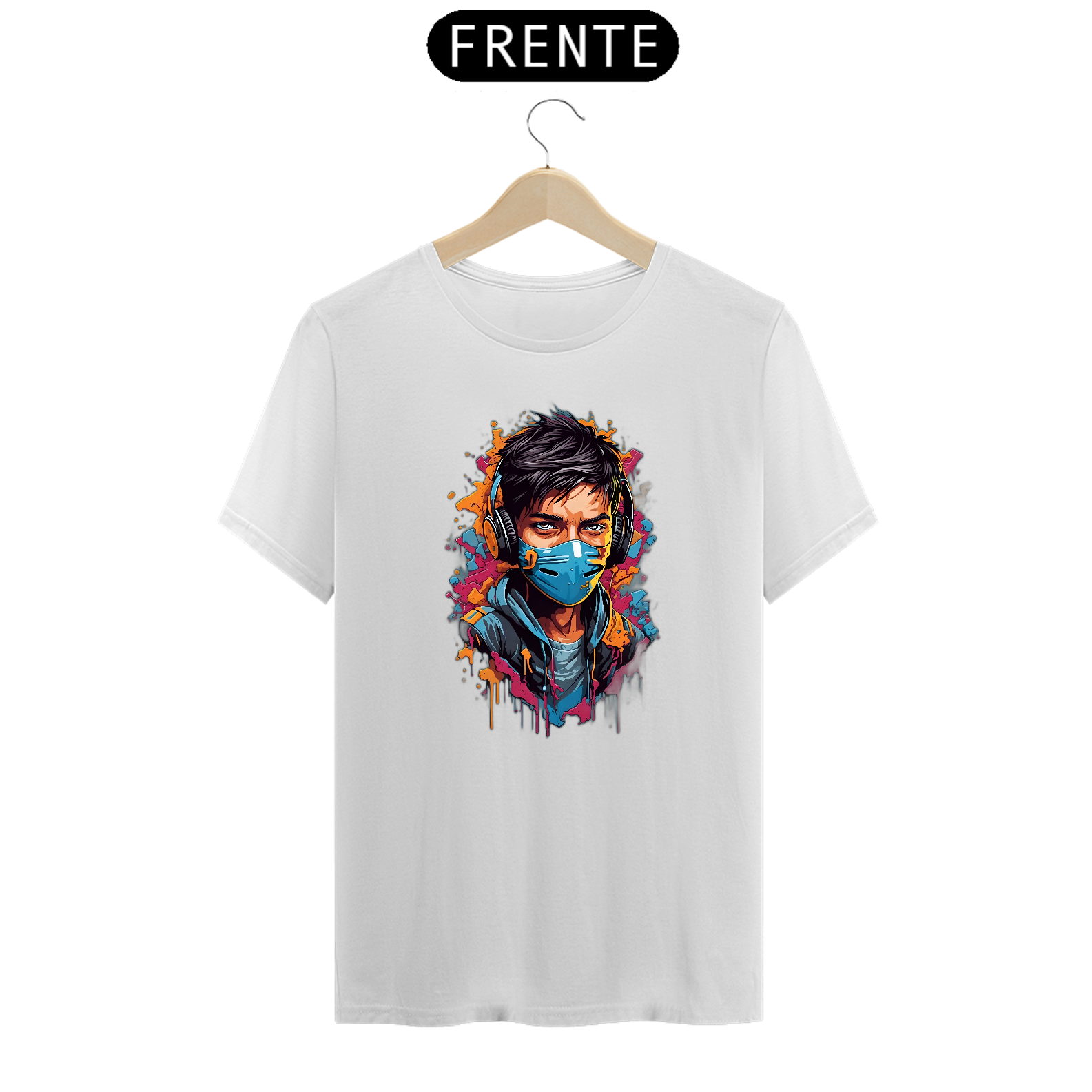 Nome do produto: Camiseta garoto com máscara e headphone