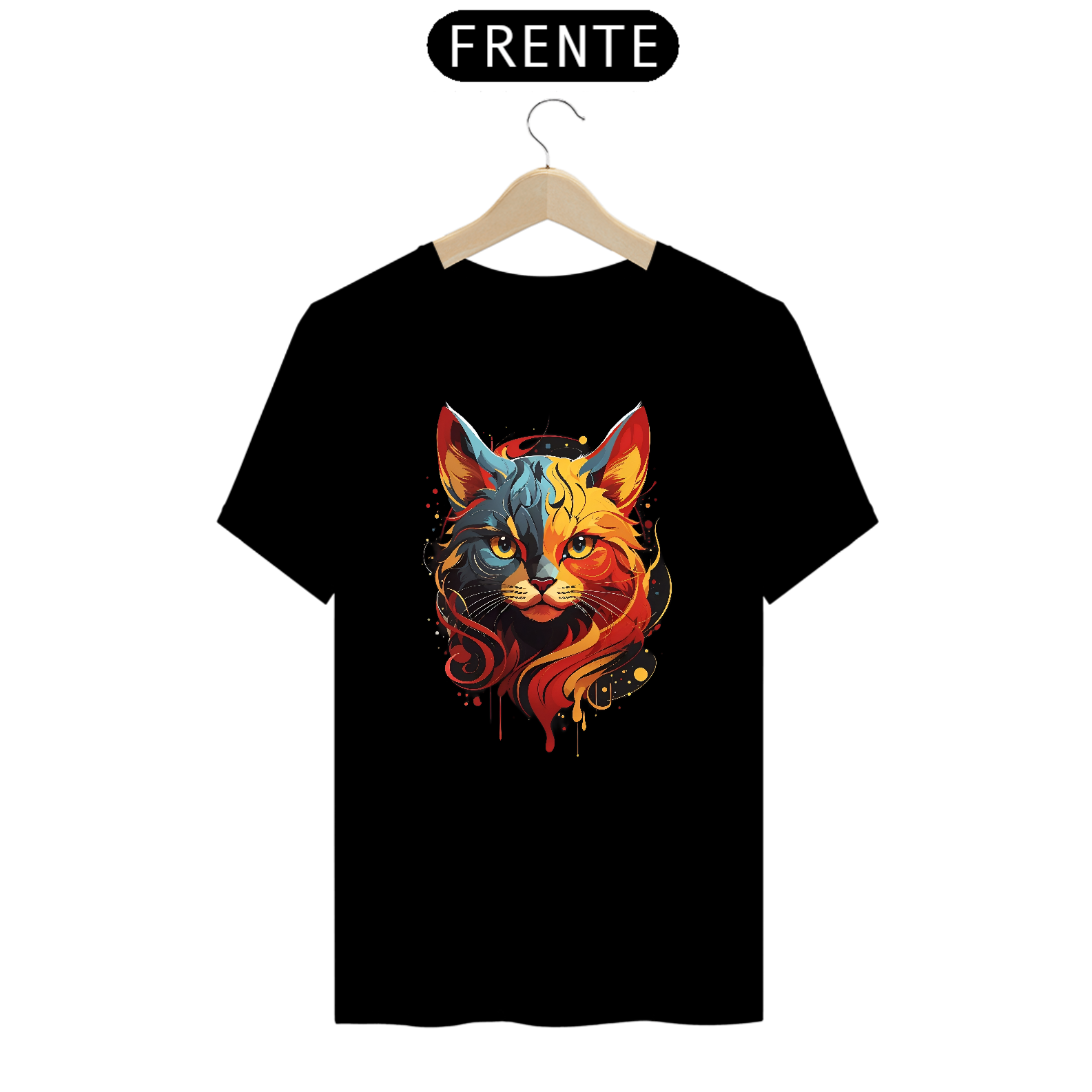 Nome do produto: Camiseta Gato colorido dividido