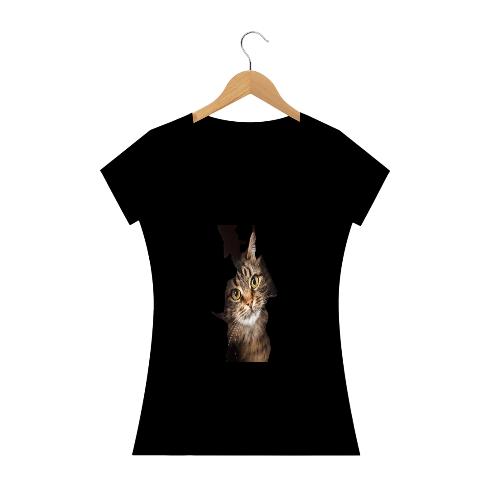 Nome do produto: Camiseta Feminina Gato na Parede