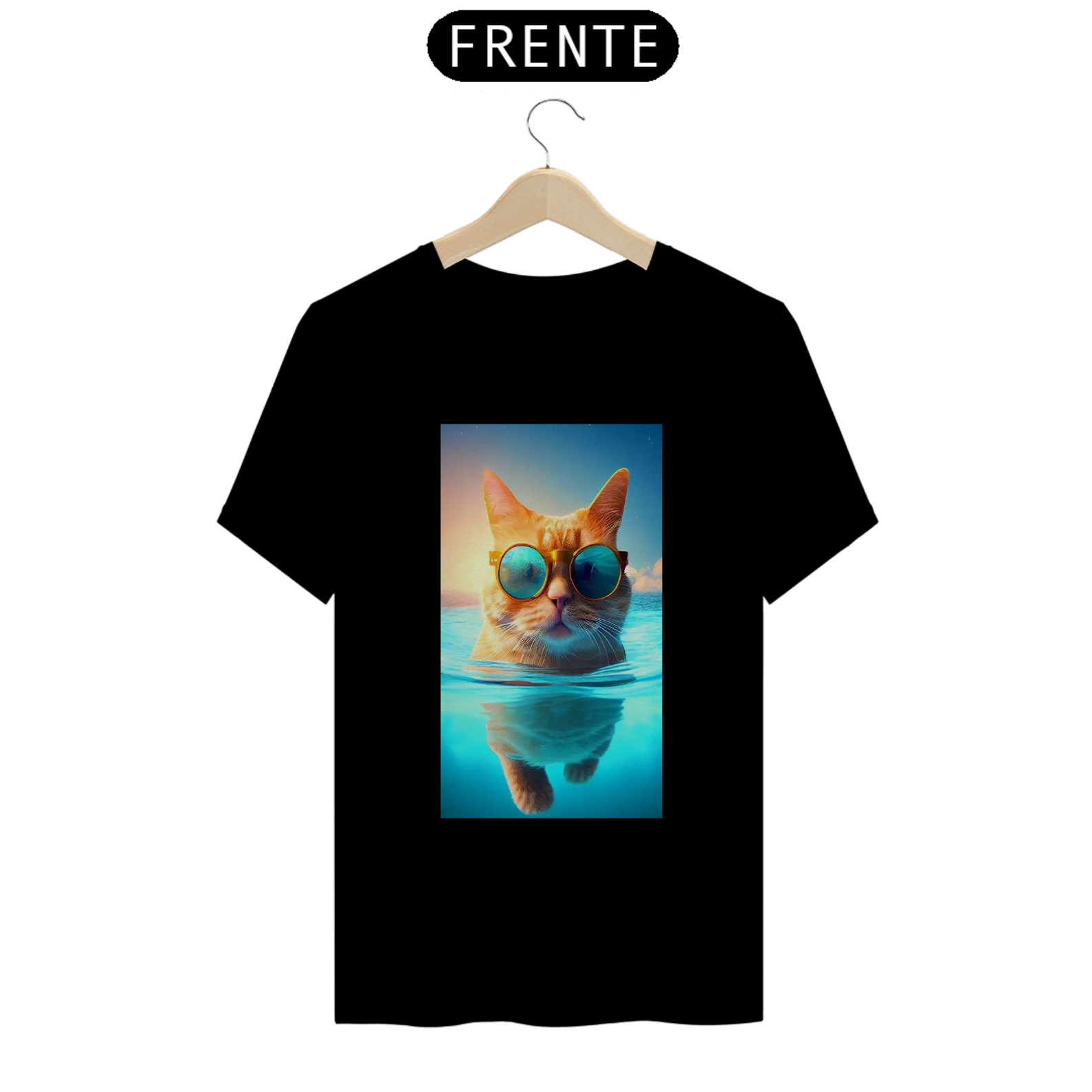 Nome do produto: Camiseta Masculina Gato De Óculos Nadando