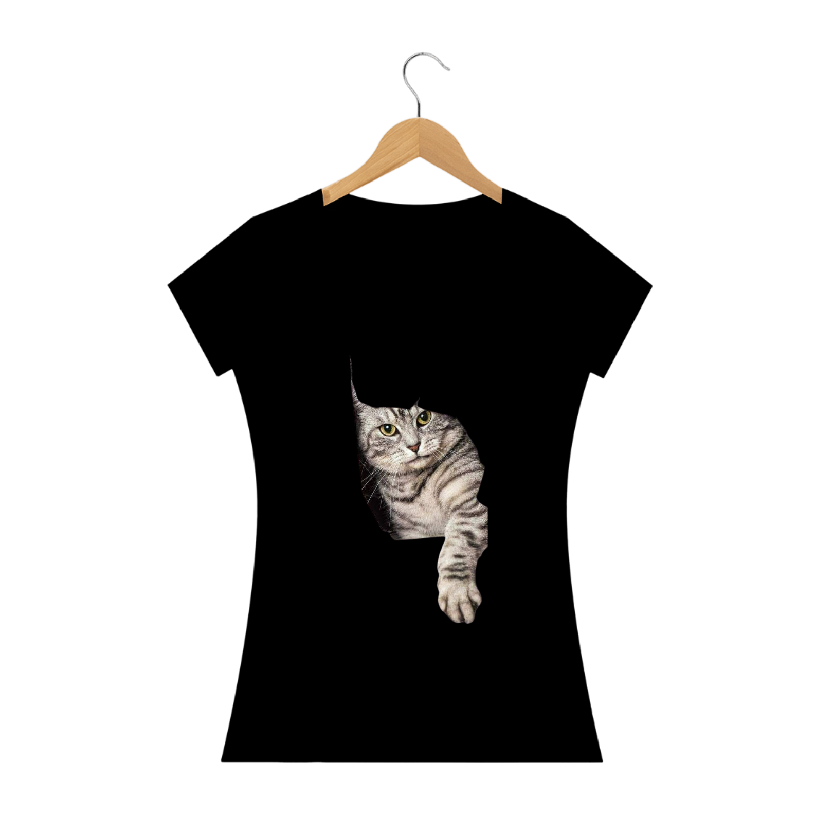 Nome do produto: Camiseta Feminina Gato na Parede