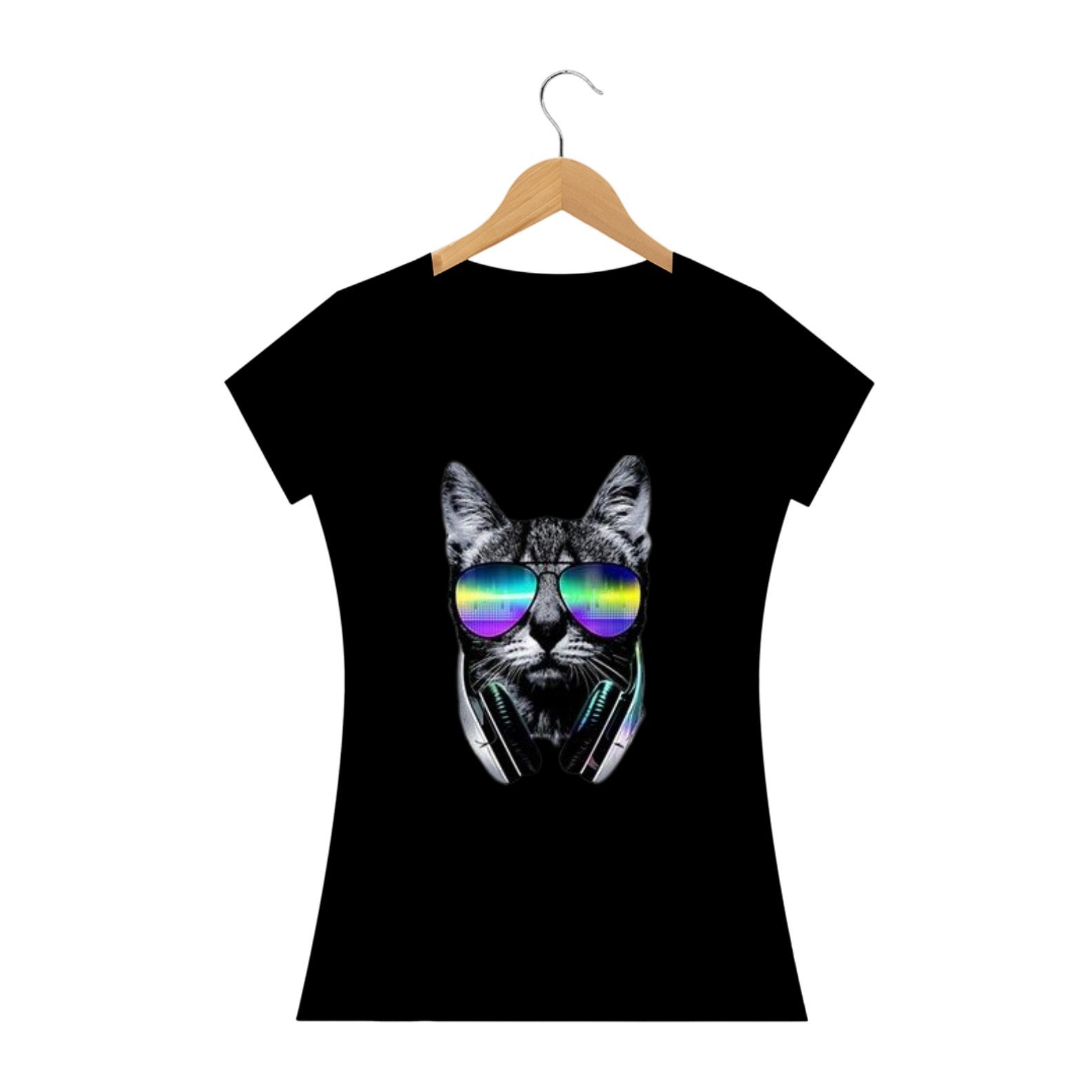 Nome do produto: Camiseta Gato Óculos Colorido