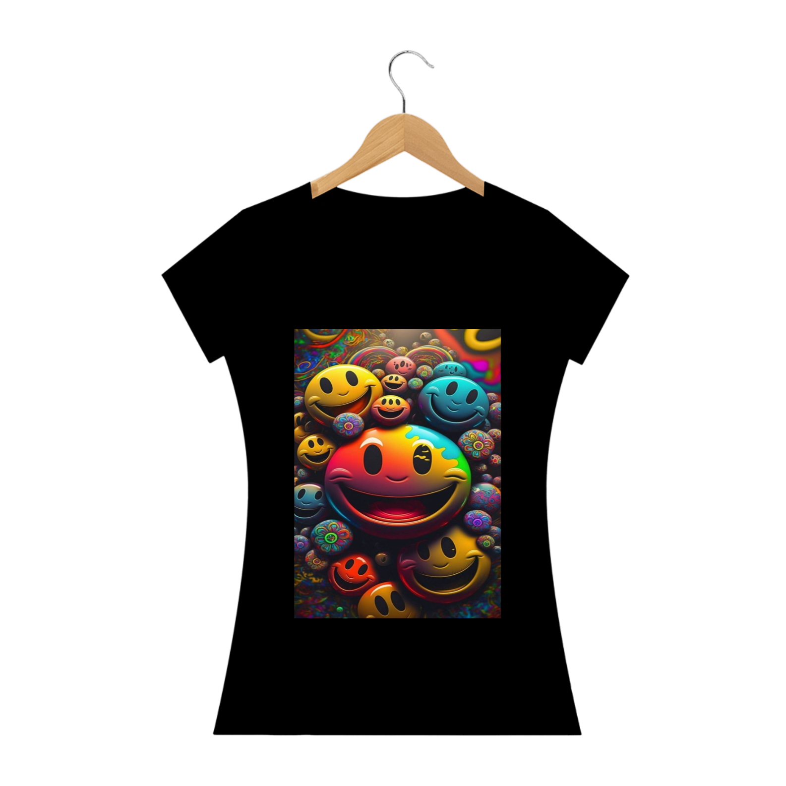 Nome do produto: Camiseta Feminina Smiles Coloridas