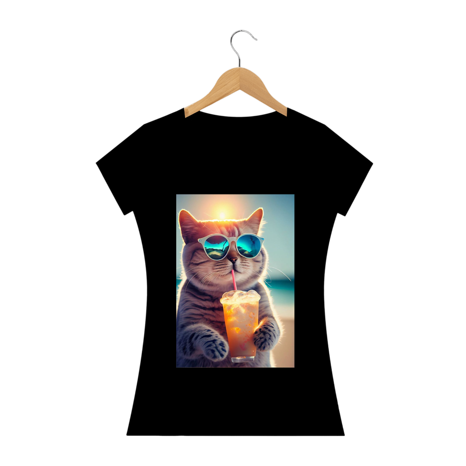 Nome do produto: Gato Com Óculos de Sol Tomando Suco