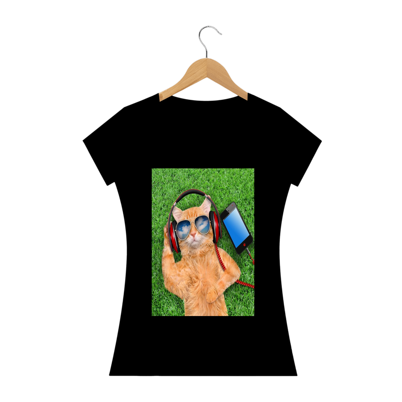 Nome do produto: Camiseta Gato Com Óculos e Fone