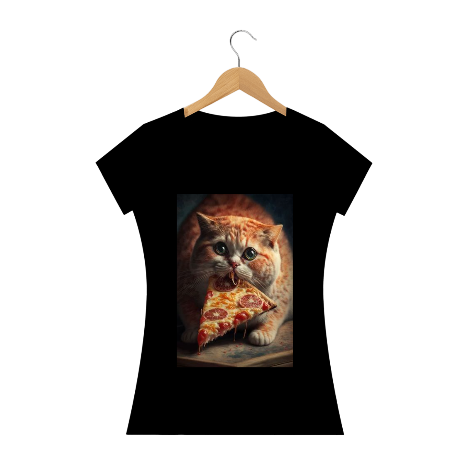 Nome do produto: Camiseta Gato Comendo Pizza