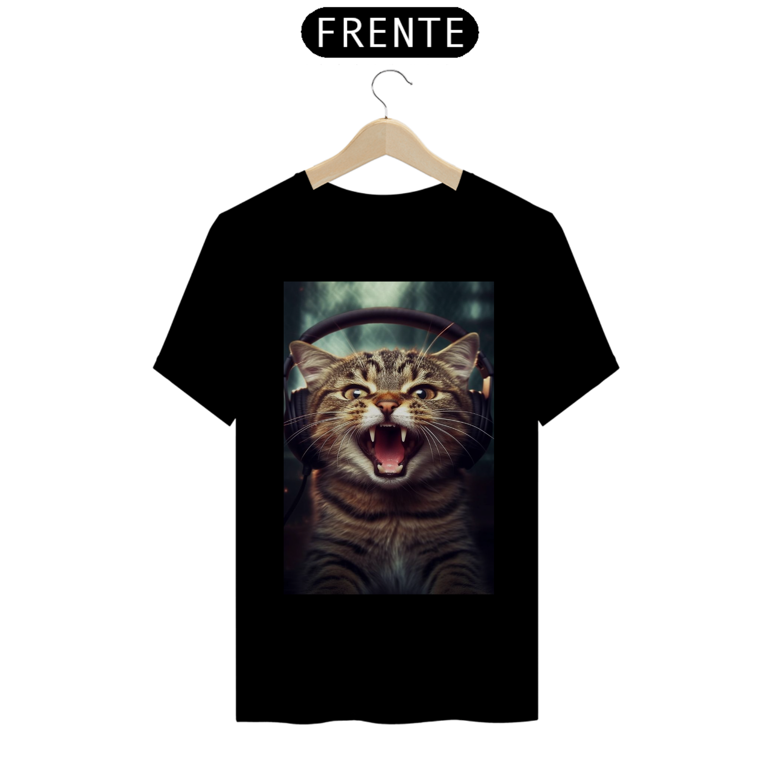 Nome do produto: Camiseta Gato com Fone