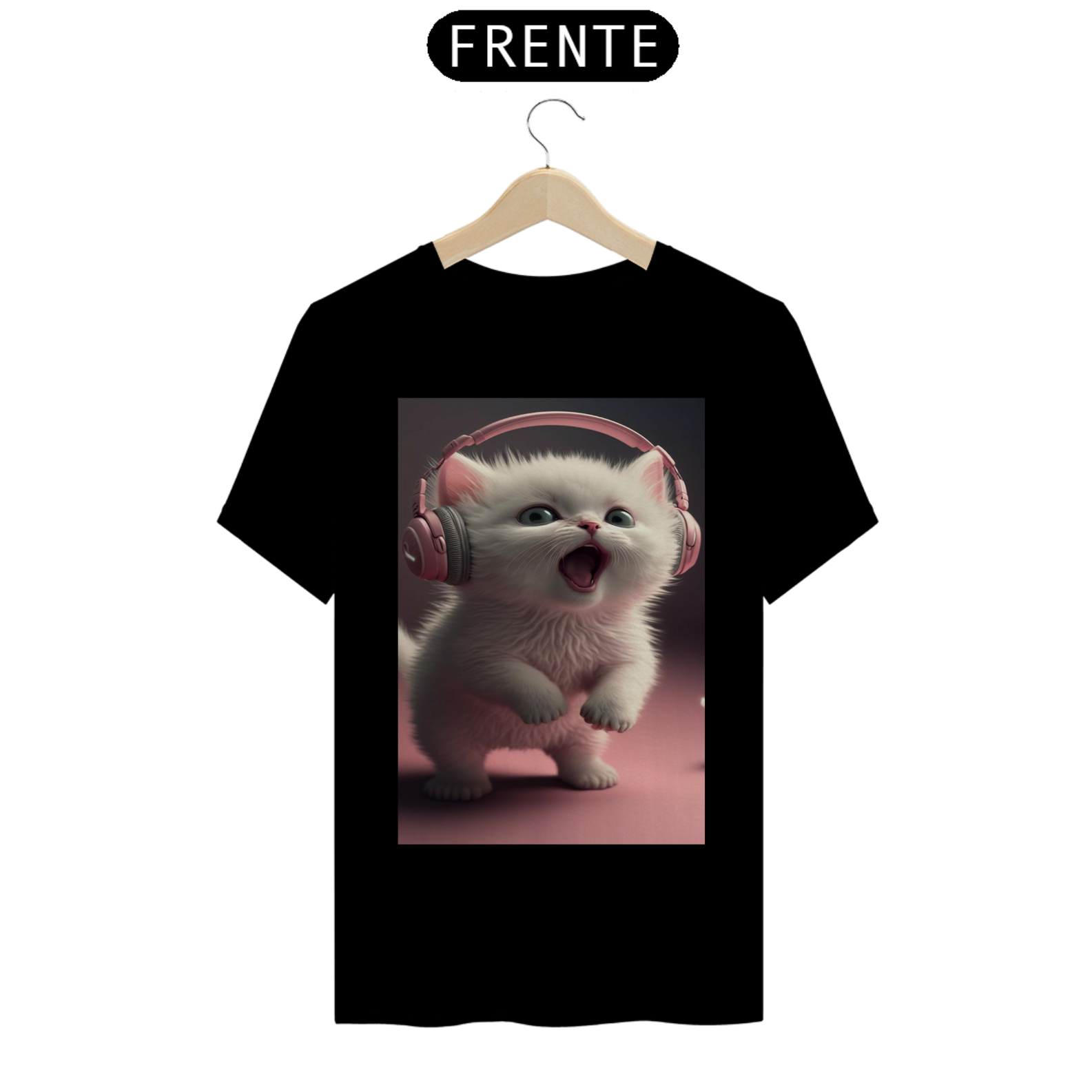 Nome do produto: Gato Branco Fone Rosa