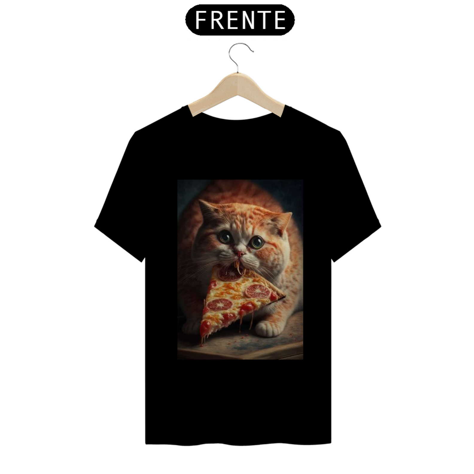 Nome do produto: Camiseta Gato Comendo Pizza
