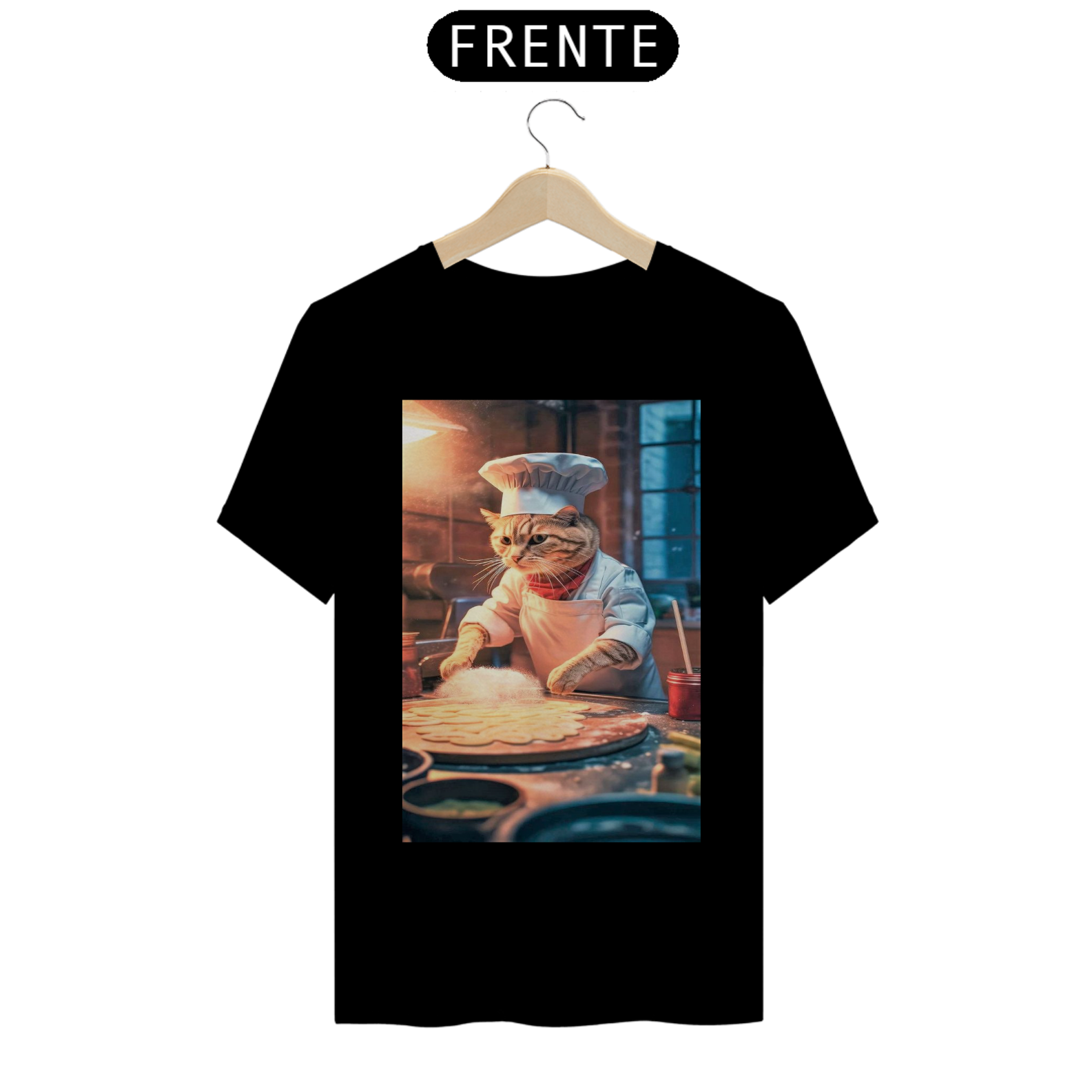 Nome do produto: Camiseta Gato Fazendo Pizza