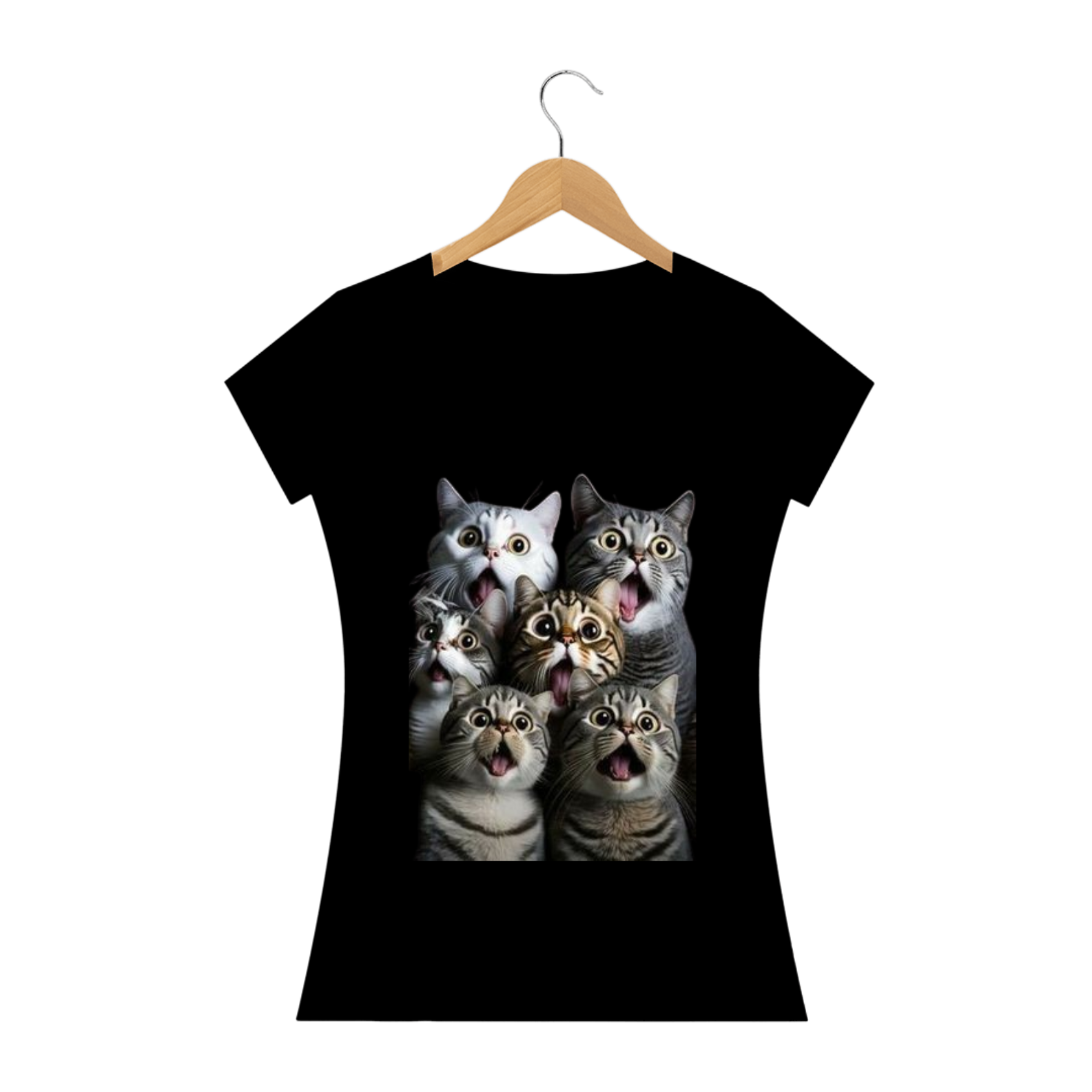 Nome do produto: Camiseta Femininina Gatos Assustados