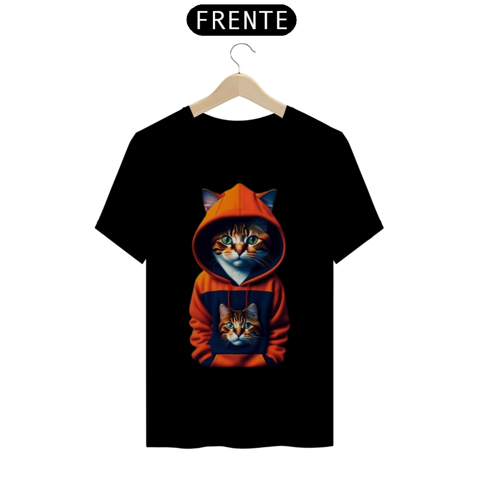 Nome do produto: Camiseta Gato com Blusa Laranja