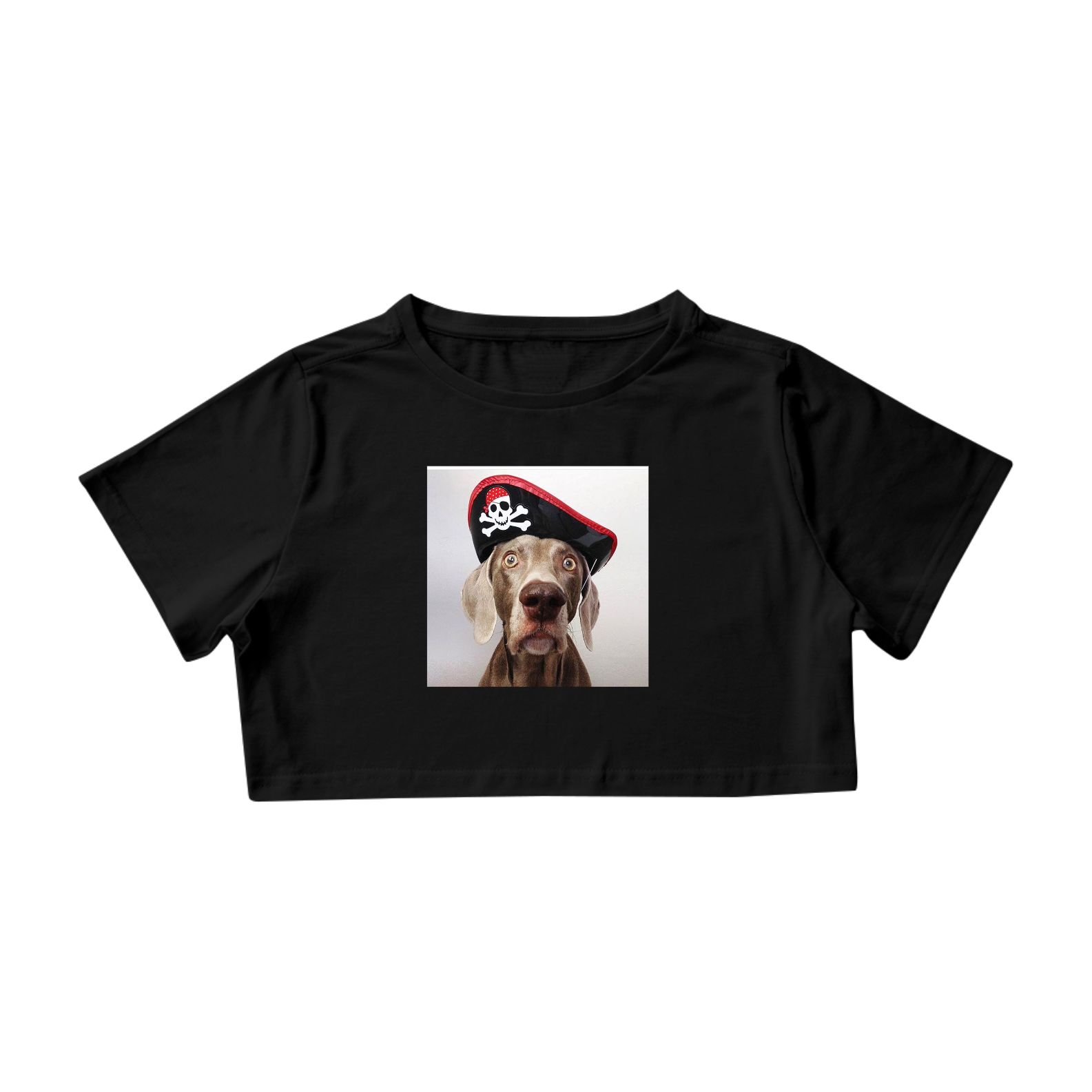 Nome do produto: Camiseta Cropped Cachorro Pirata