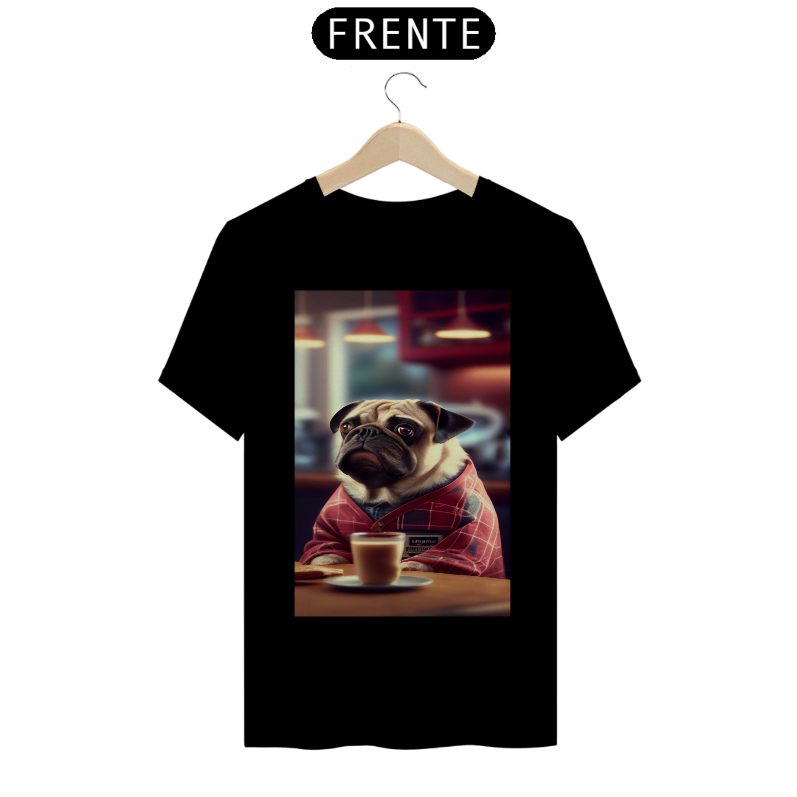 Nome do produto: Camiseta Pug tomando Café