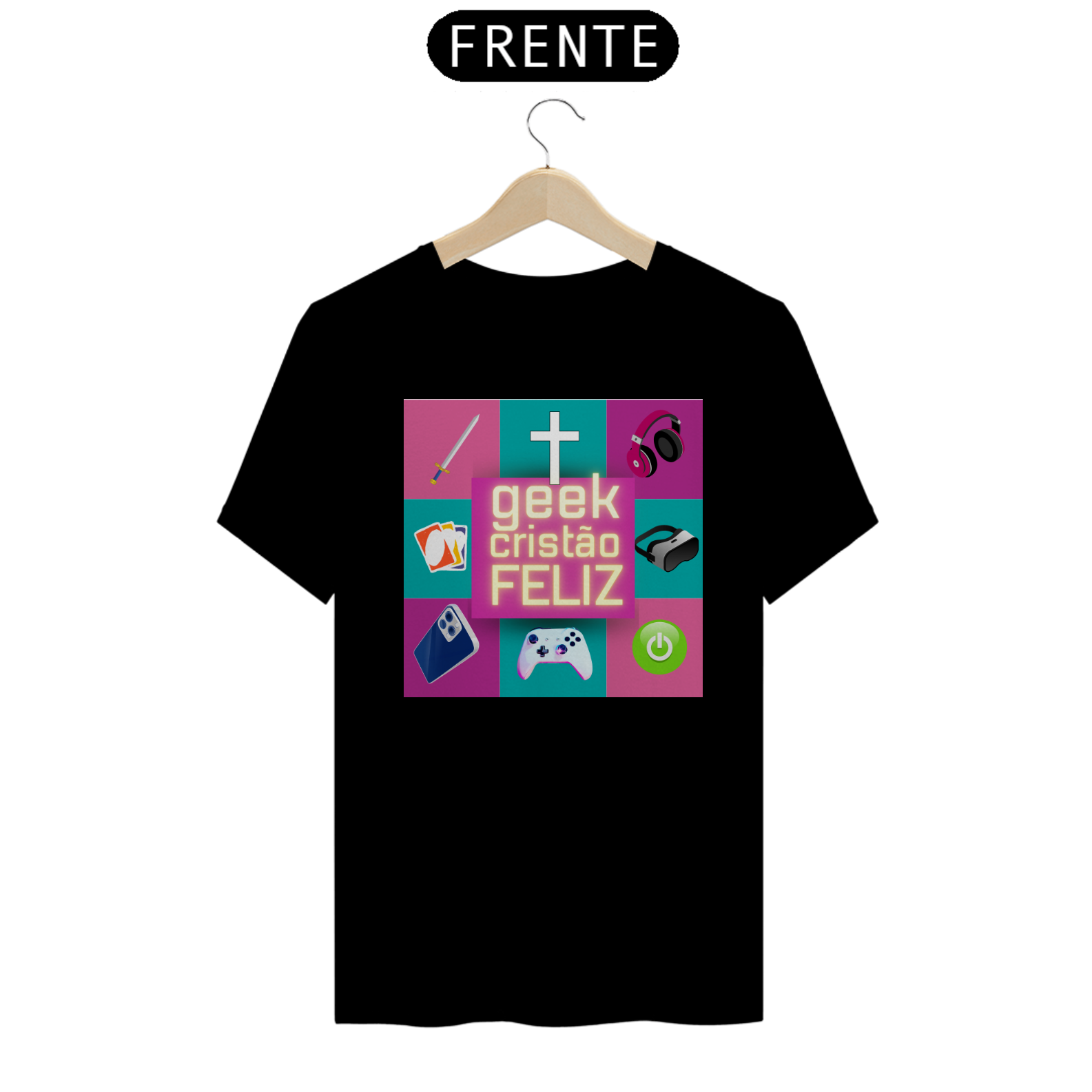 Nome do produto: T-Shirt Quality Gamer Geek, Cristão Feliz