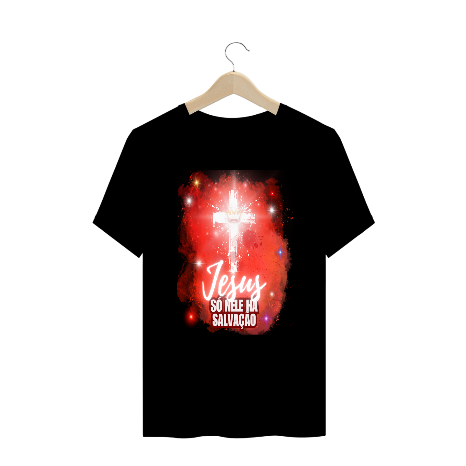 Nome do produto: T-Shirt Plus Size Cristã Jesus, só nele há salvação