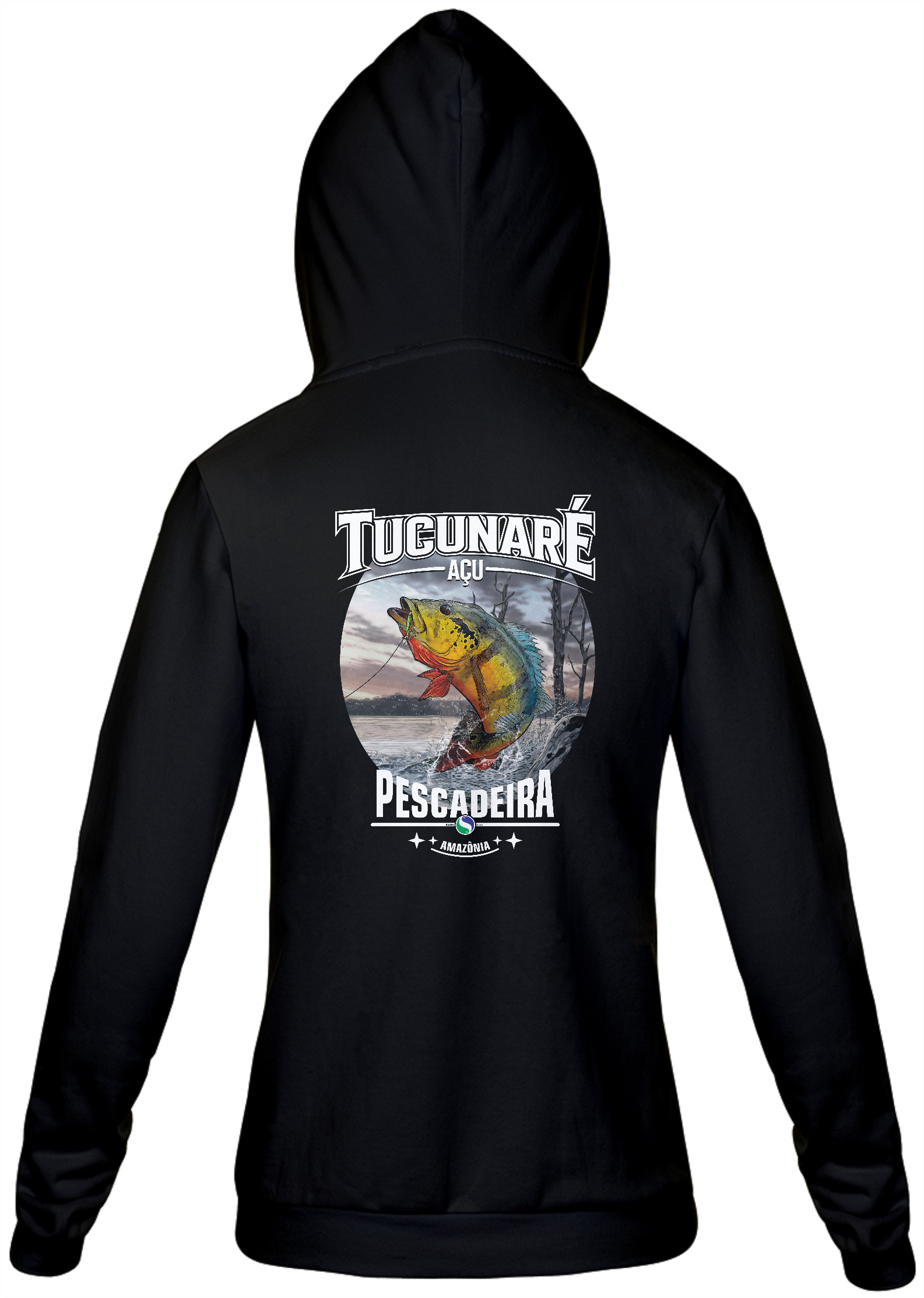 Nome do produto: Moletom Preto Aberto Zíper Unissex - Tucunaré Açu