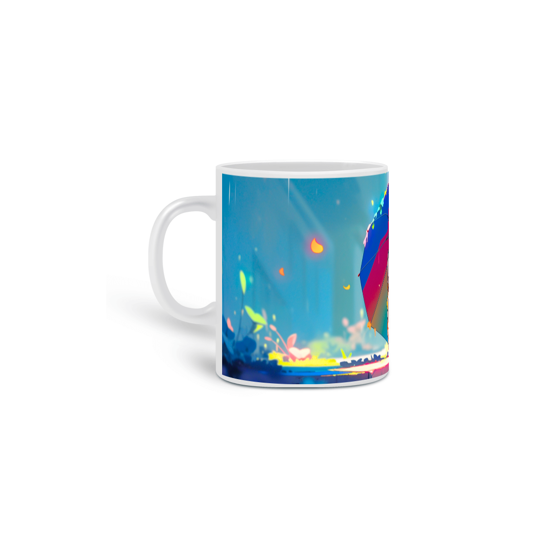 Nome do produto: Caneca Colorida Cachorro Guarda Chuva Arco-Íris