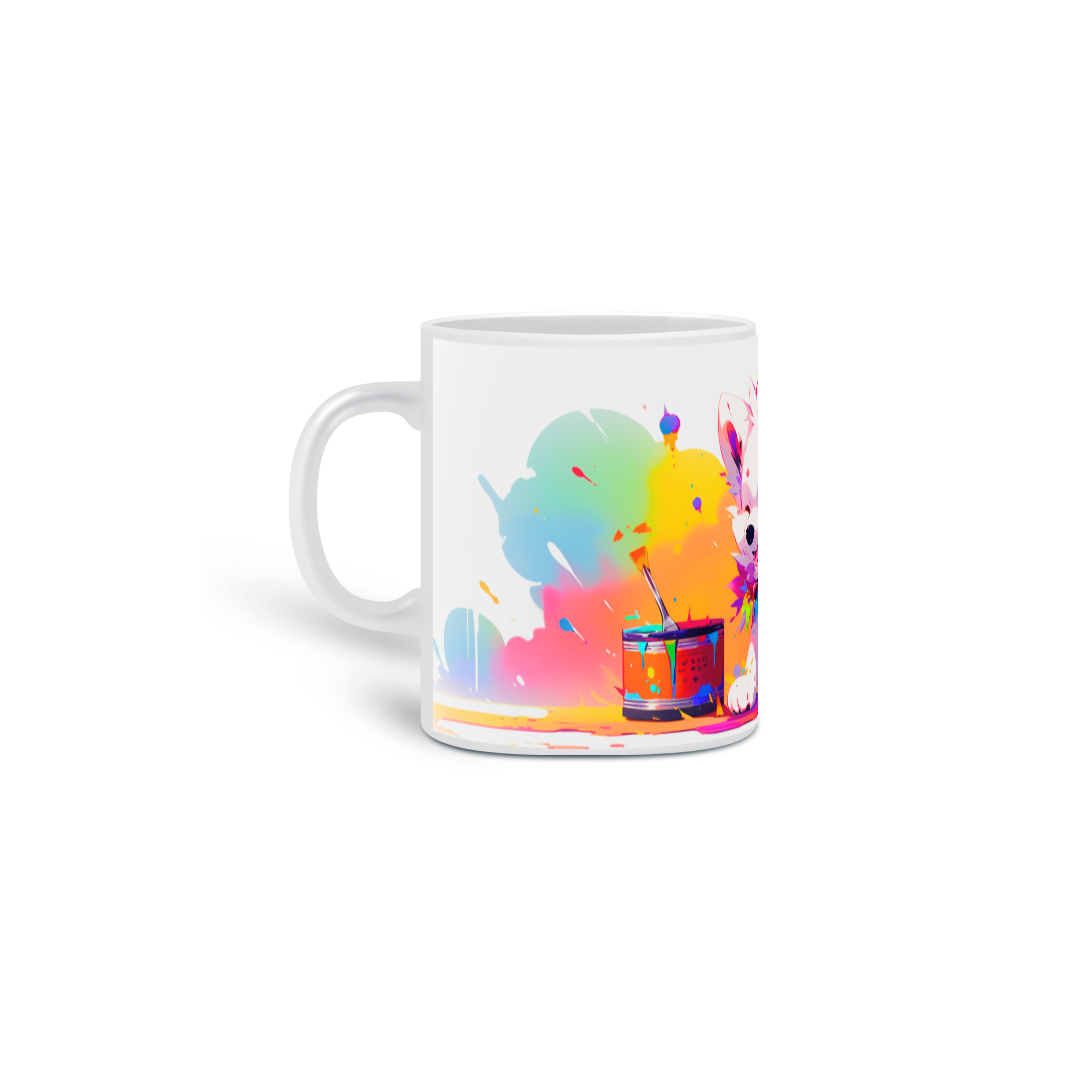 Nome do produto: Caneca Colorida Cachorrinho Feliz em Tinta Arco-Íris