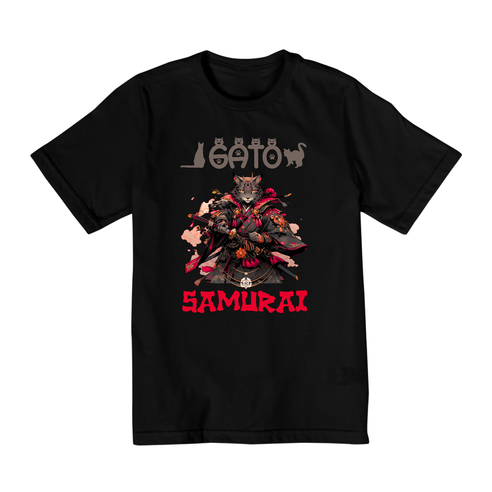 Nome do produto: Camiseta Infantil Gato Samurai