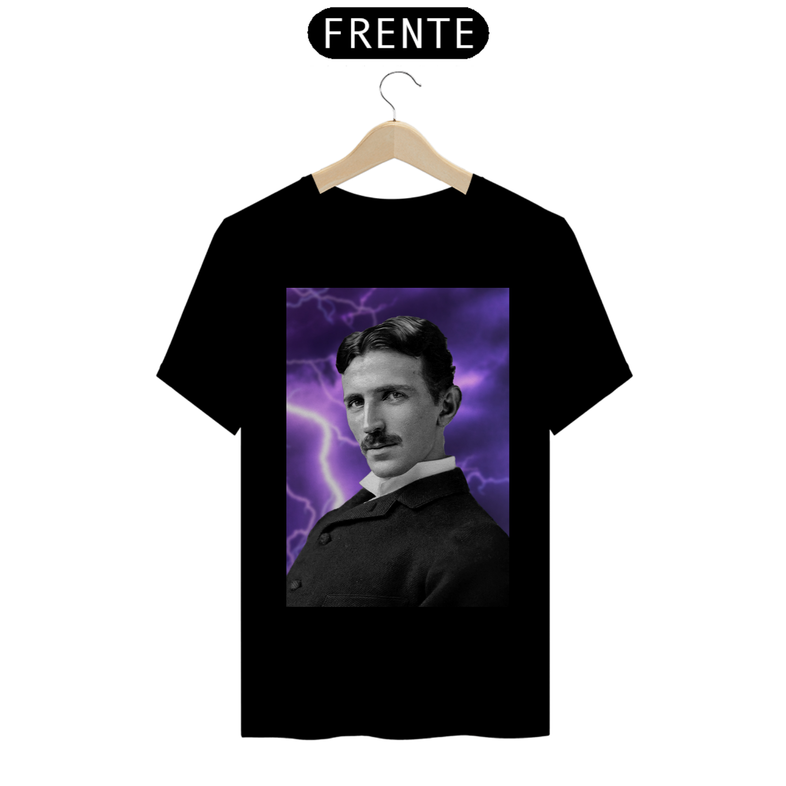 Nome do produto: Camiseta Masculina Nikola Tesla Raios