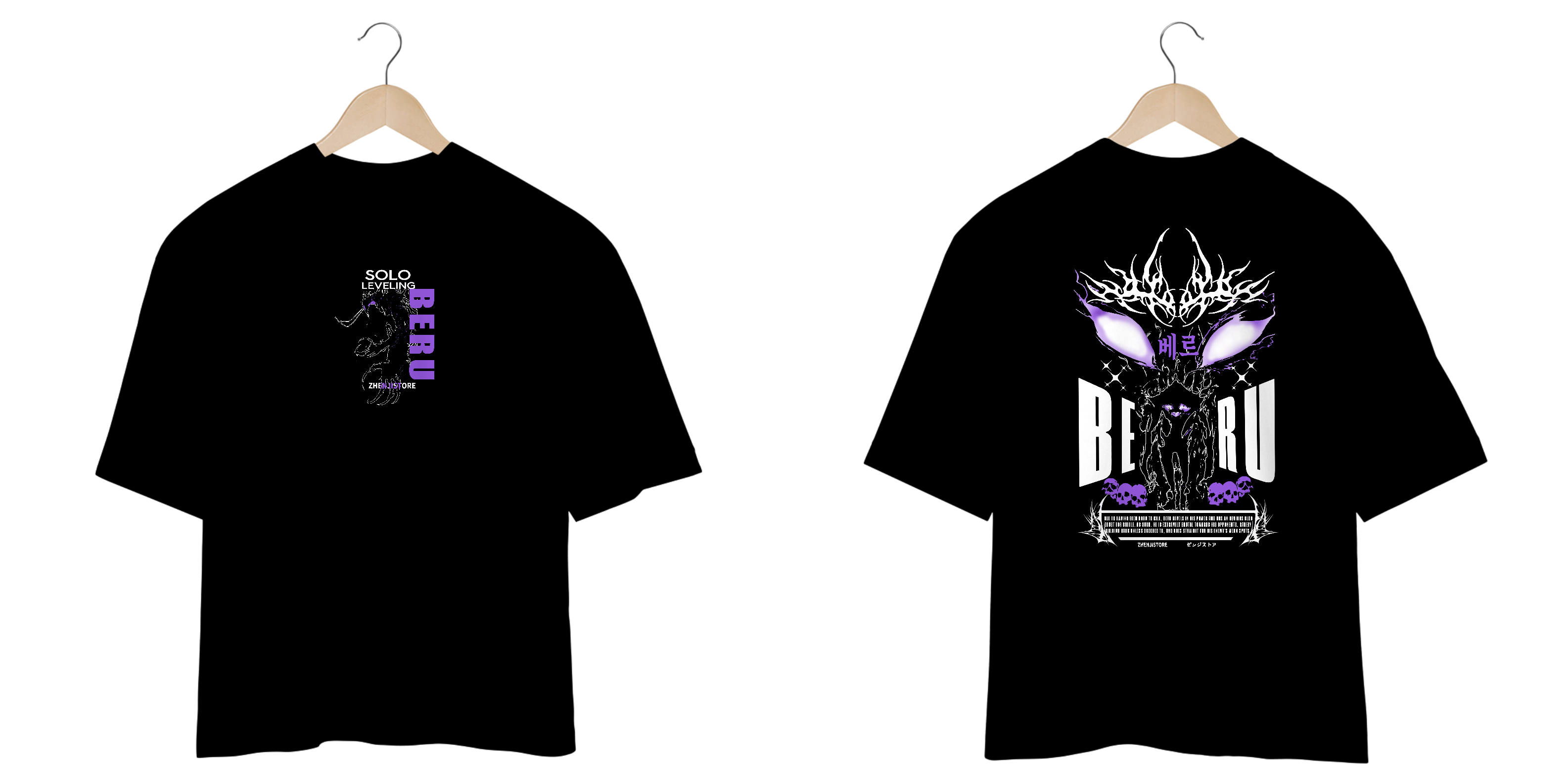 Oversize Solo Leveling frente e verso - Beru dark colors