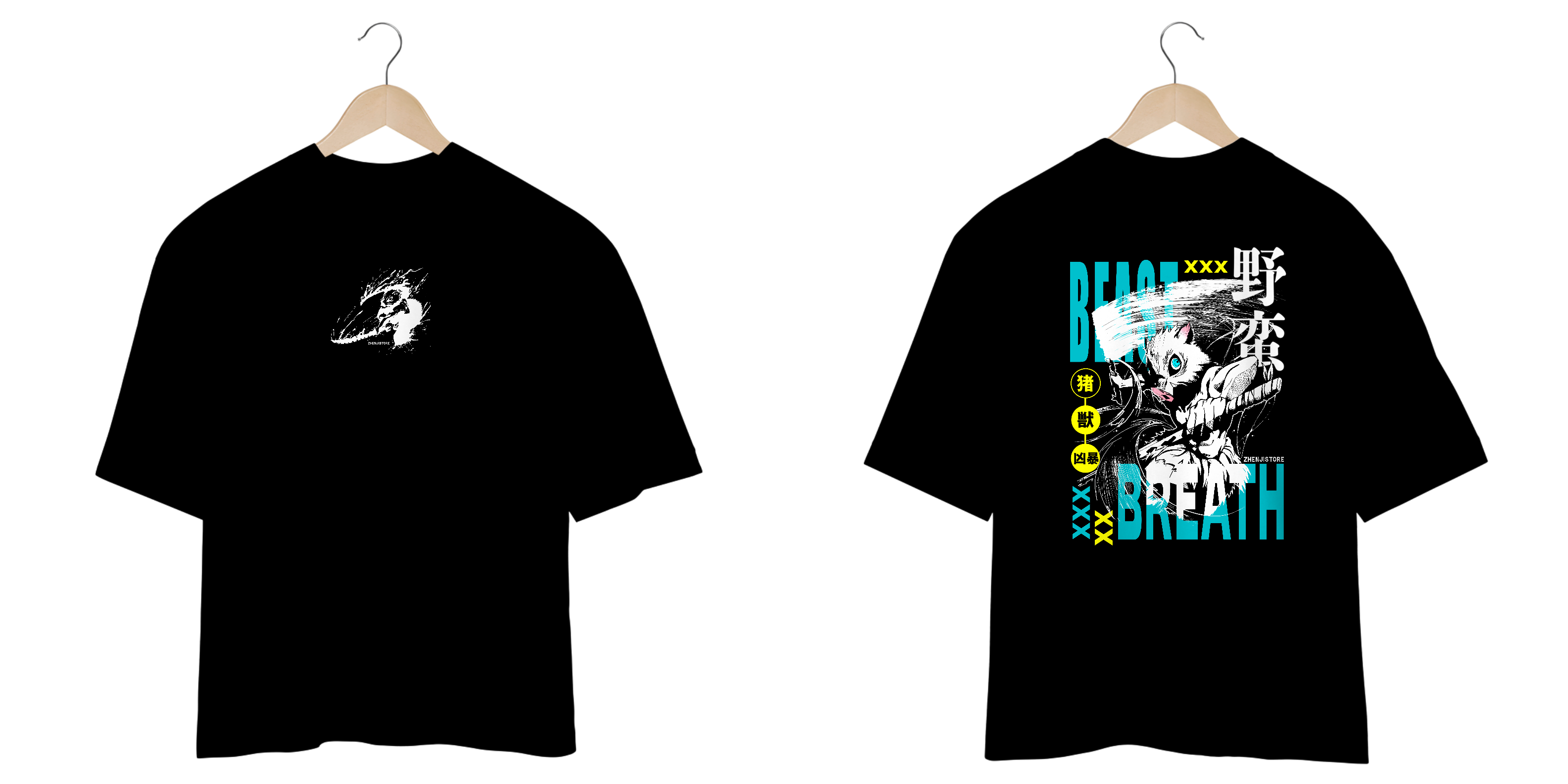 Oversize frente e verso Inosuke Beast dark colors