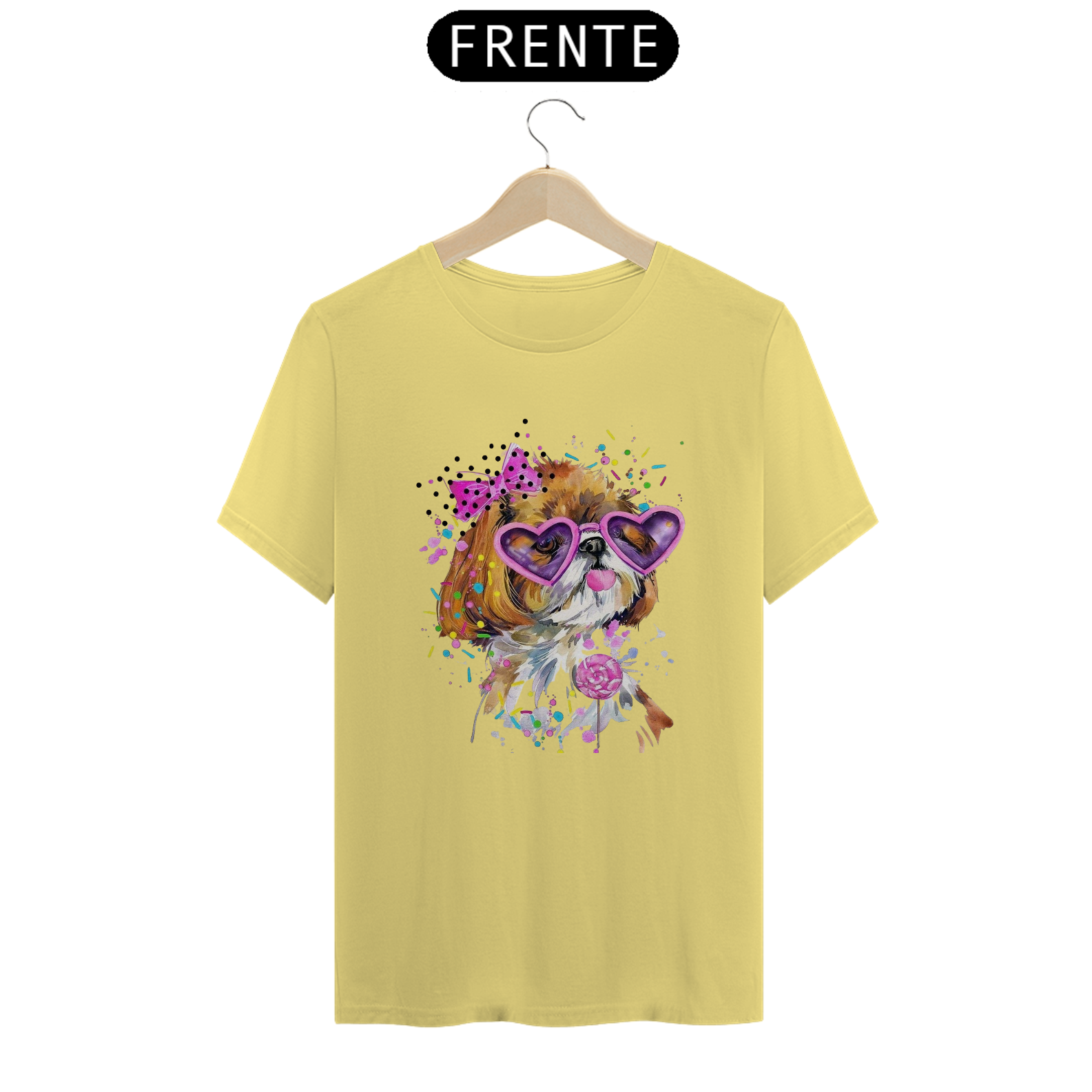 Nome do produto: CAMISETA T-SHIRT ESTONADA, DOG SHIH-TZU FASHION