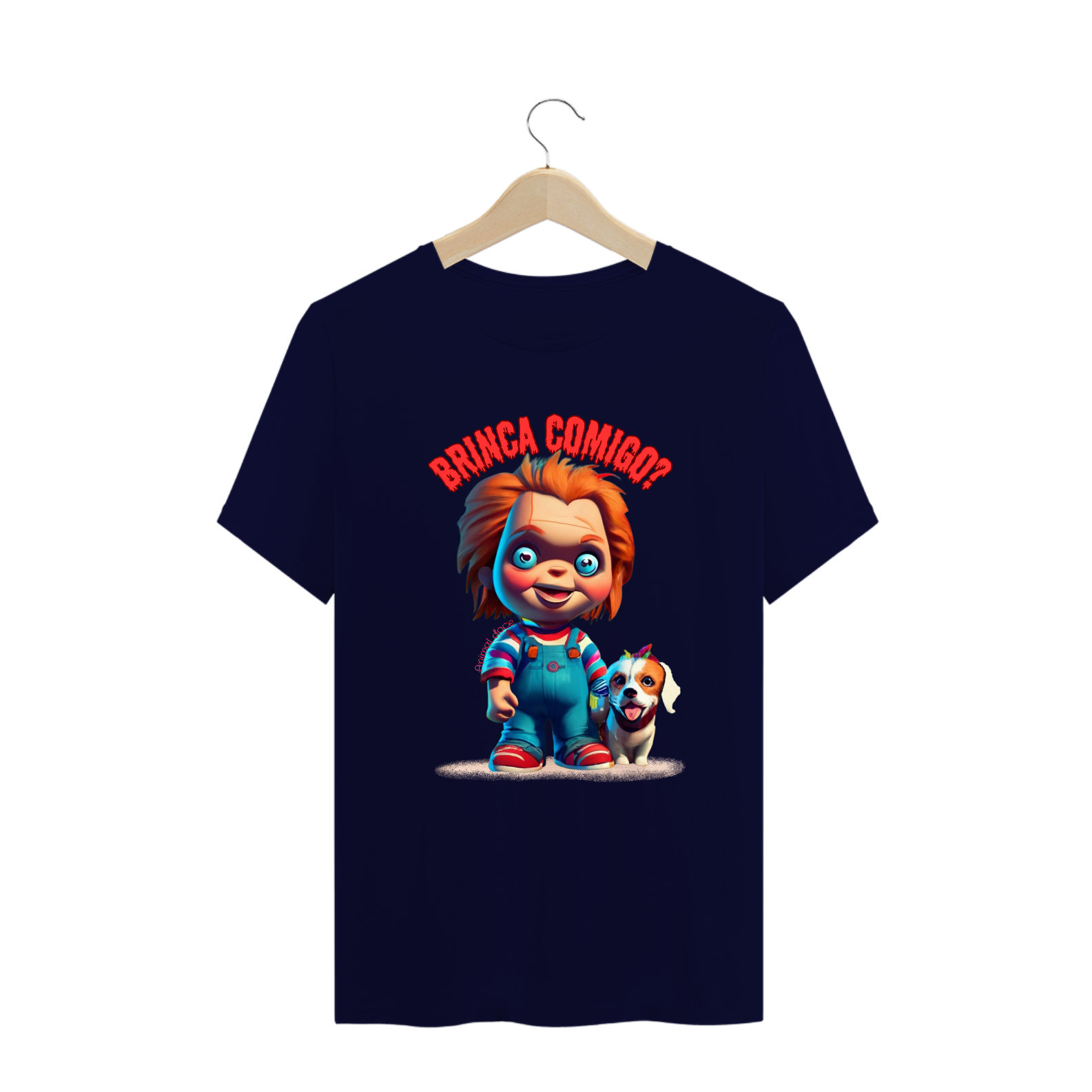 Nome do produto: CAMISETA T-SHIRT PLUS SIZE DOG, CHUCKY BRINCA COMIGO